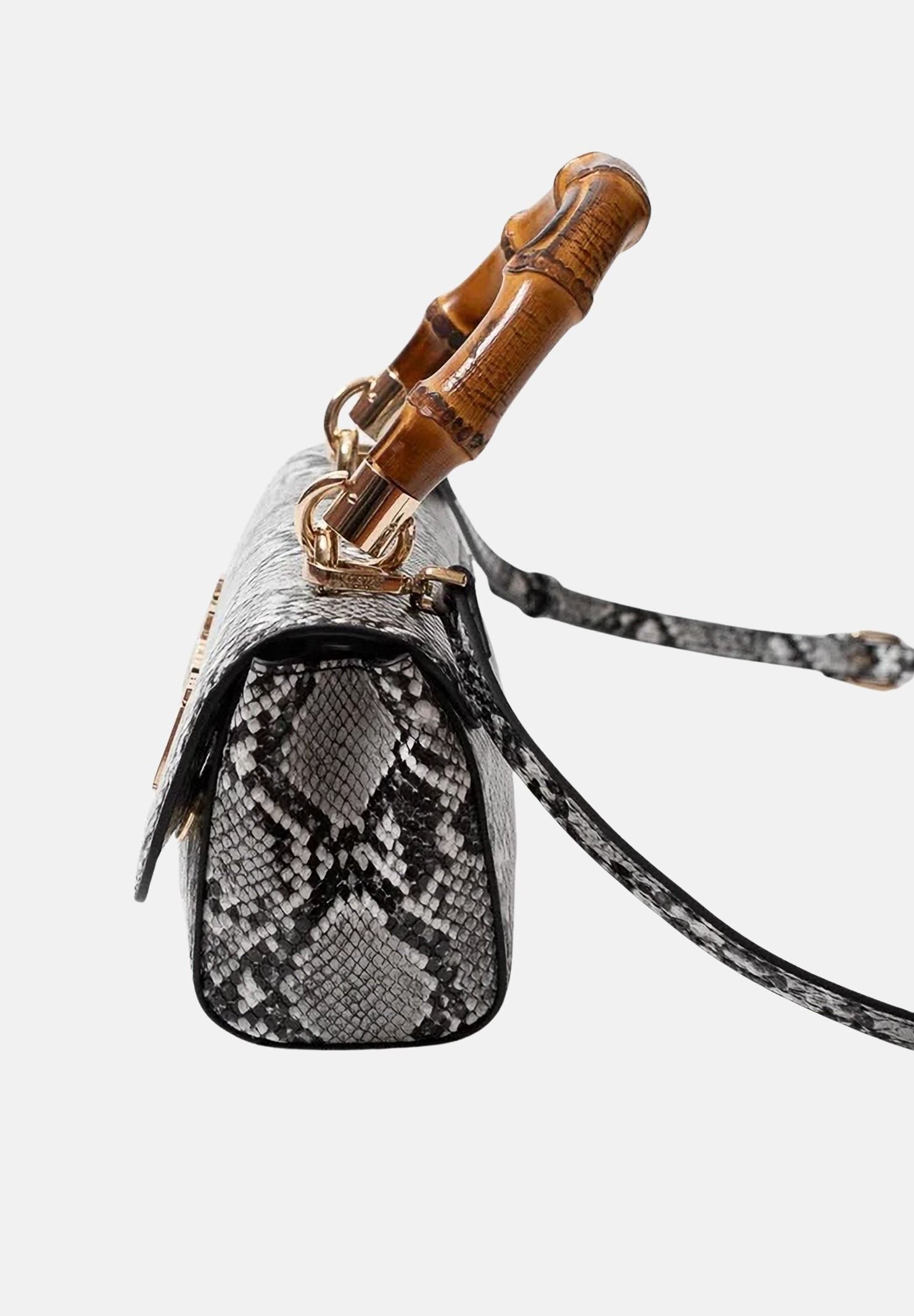 JUST CAVALLI Borsa a mano da donna con stampa effetto pitone nei toni del bianco e nero 80RA4BD1ZSD84 L02 JUST CAVALLI