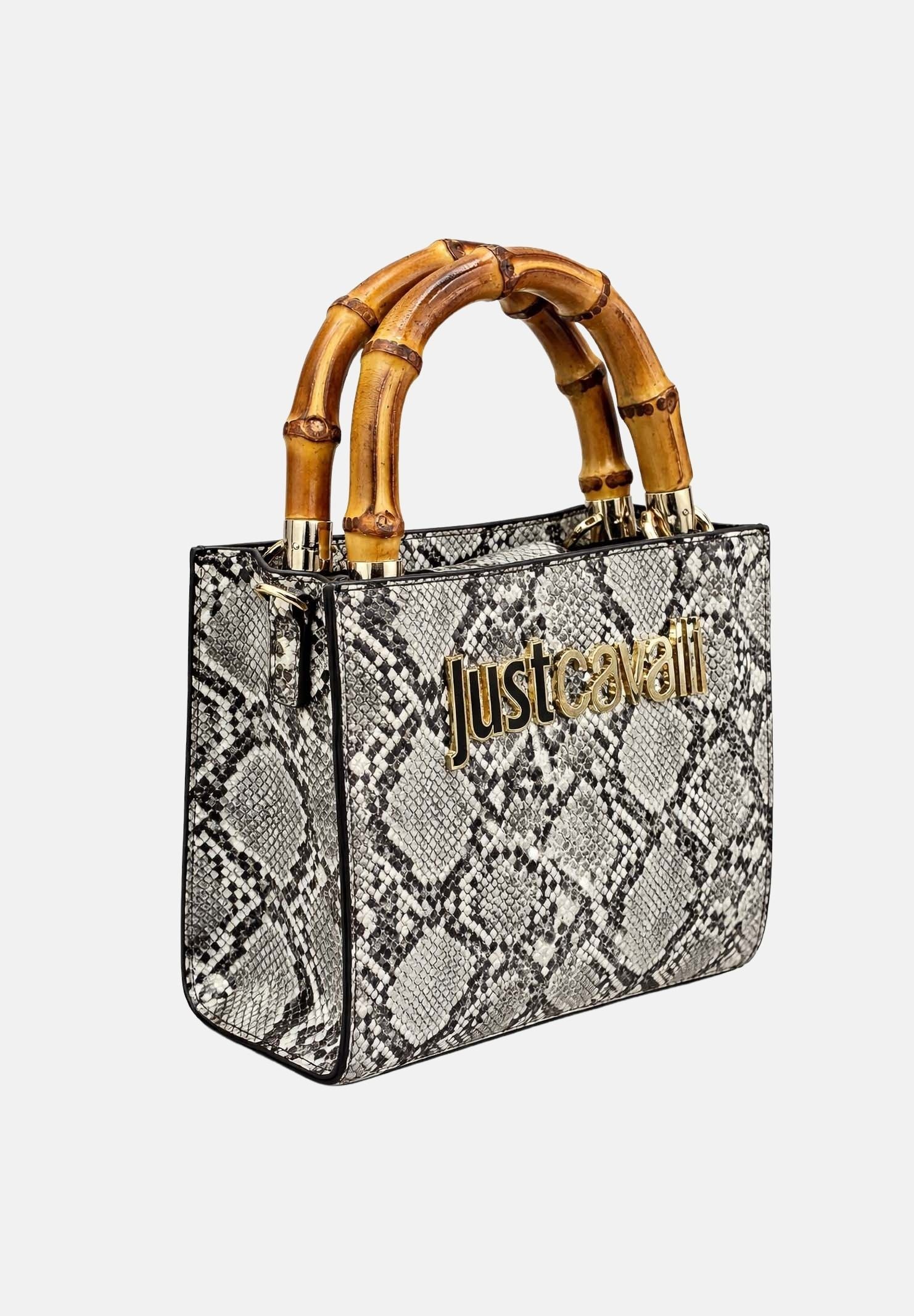 JUST CAVALLI Borsa a mano pitonata bianca e nera da donna 80RA4BD2ZSD84 L02 JUST CAVALLI