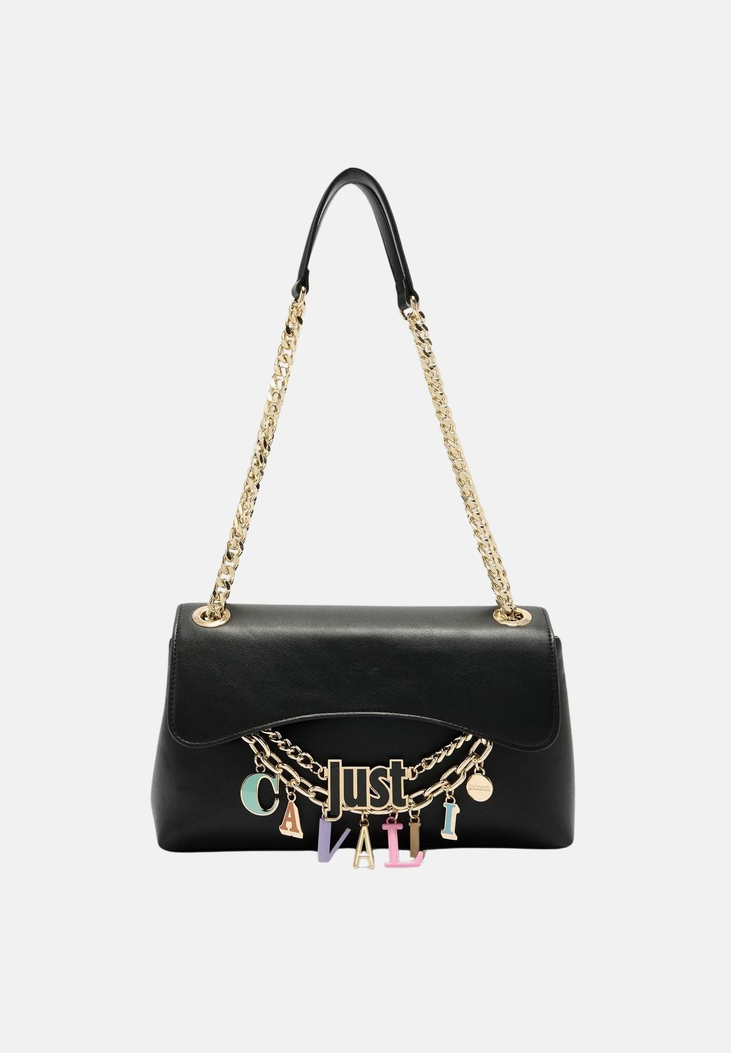 JUST CAVALLI Borsa a tracolla nera da donna con charm logo 80RA4BE2ZSD85 899 JUST CAVALLI