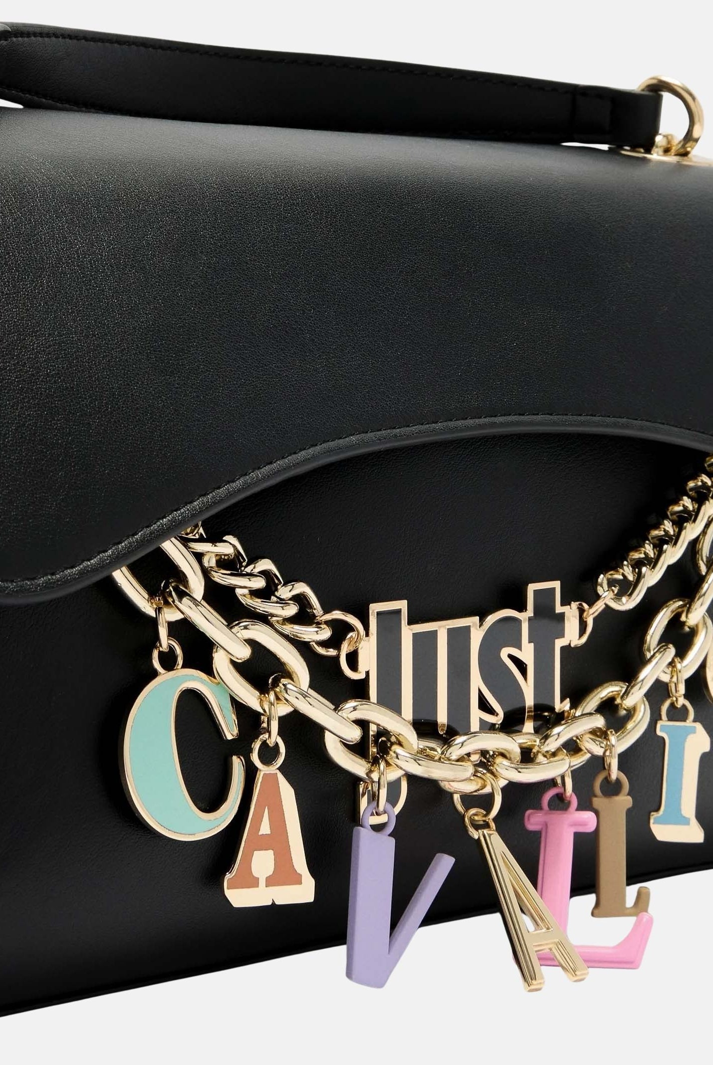 JUST CAVALLI Borsa a tracolla nera da donna con charm logo 80RA4BE2ZSD85 899 JUST CAVALLI