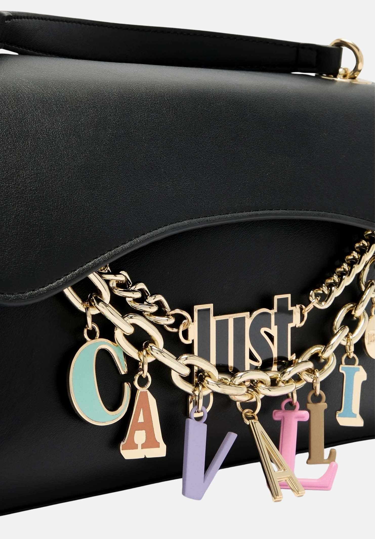 JUST CAVALLI Borsa a tracolla nera da donna con charm logo 80RA4BE2ZSD85 899 JUST CAVALLI