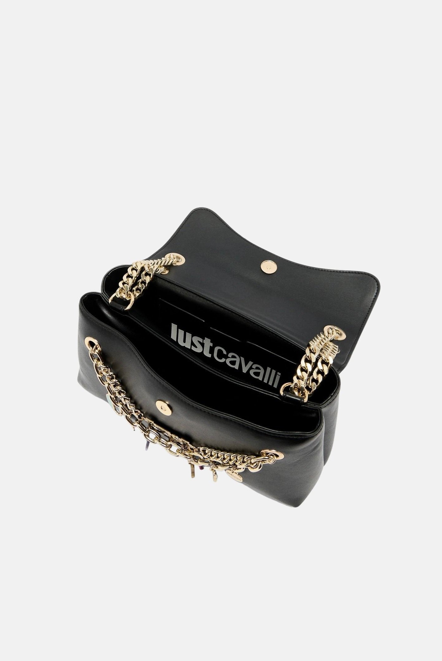 JUST CAVALLI Borsa a tracolla nera da donna con charm logo 80RA4BE2ZSD85 899 JUST CAVALLI