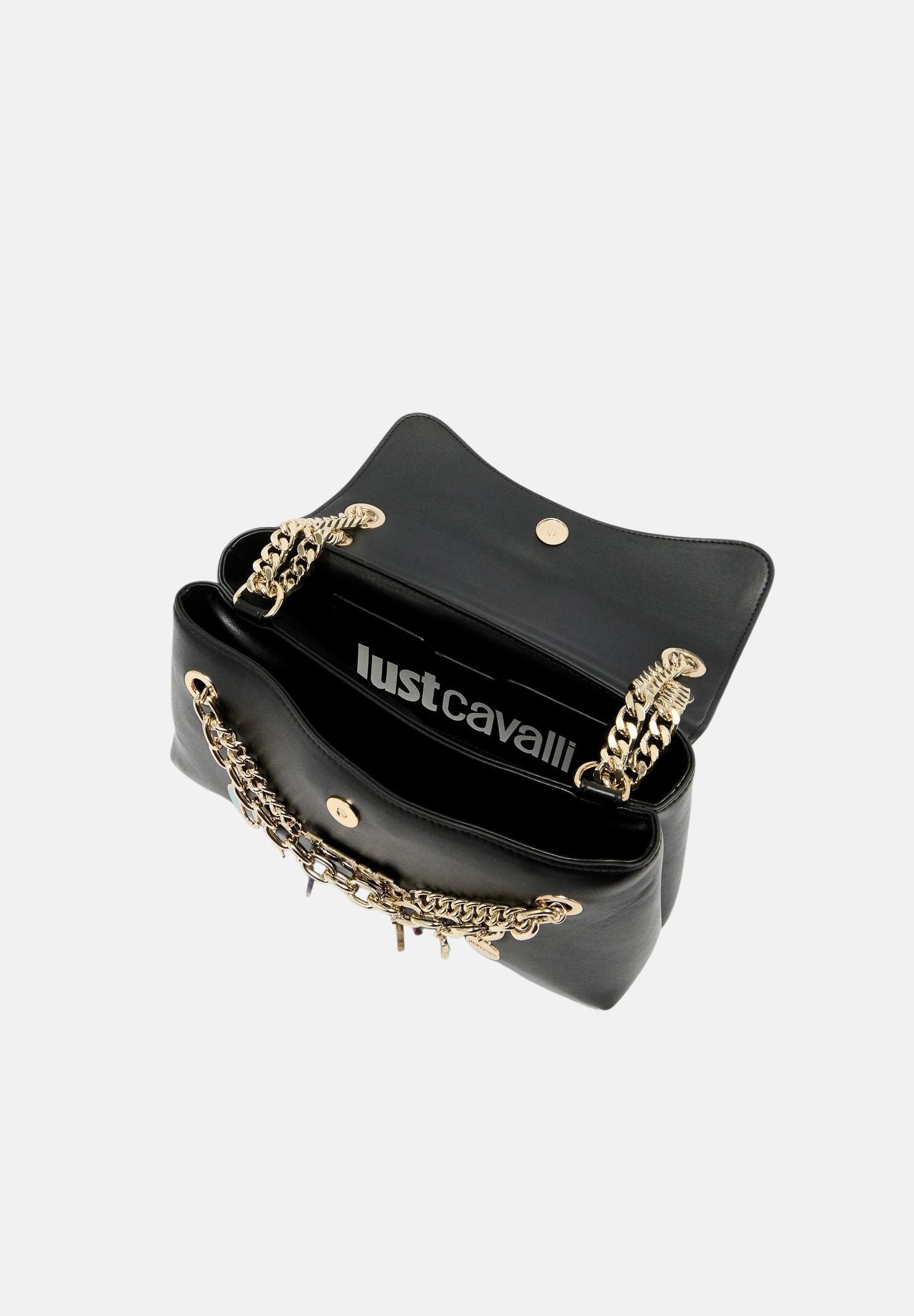JUST CAVALLI Borsa a tracolla nera da donna con charm logo 80RA4BE2ZSD85 899 JUST CAVALLI