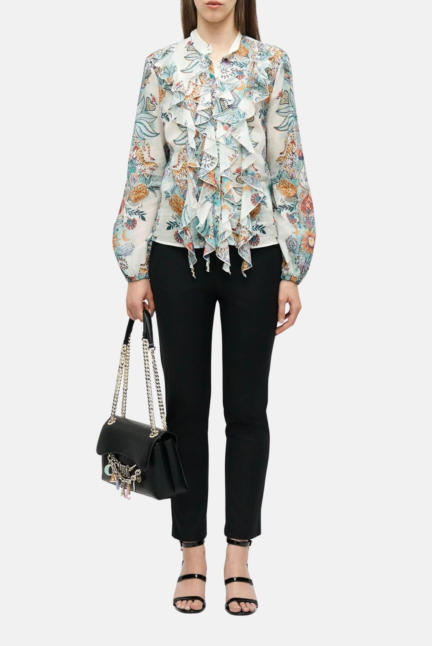 JUST CAVALLI Borsa a tracolla nera da donna con charm logo 80RA4BE2ZSD85 899 JUST CAVALLI
