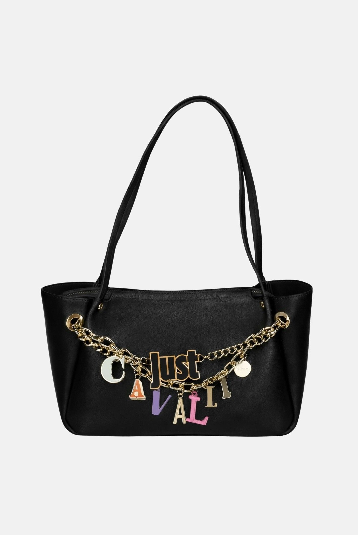 JUST CAVALLI Borsa a spalla nera da donna con charm logo 80RA4BE3ZSD85 899 JUST CAVALLI