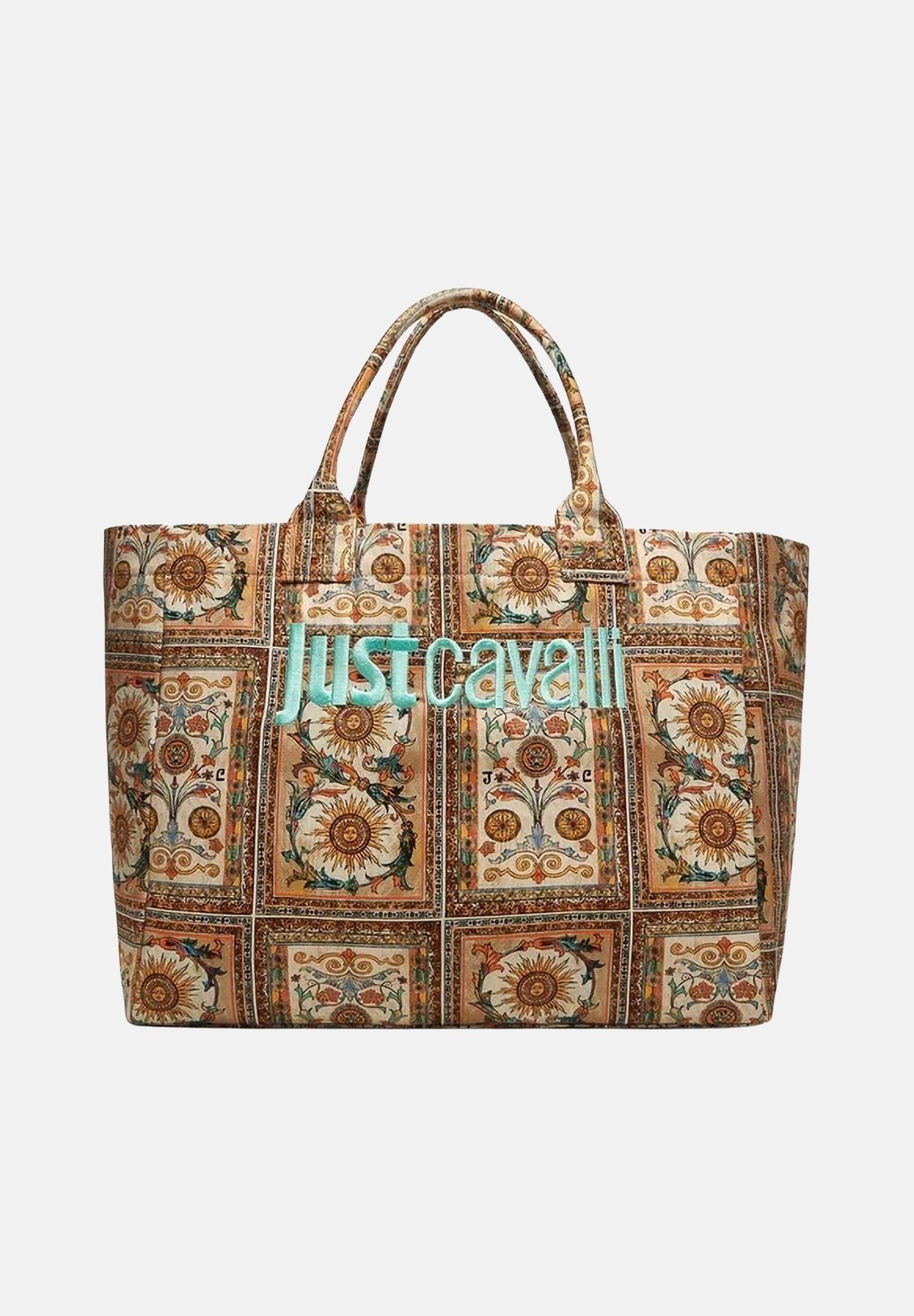 JUST CAVALLI Borsa mare beige da donna con stampa ornamentale 80RA4BS1ZG426 R85 JUST CAVALLI