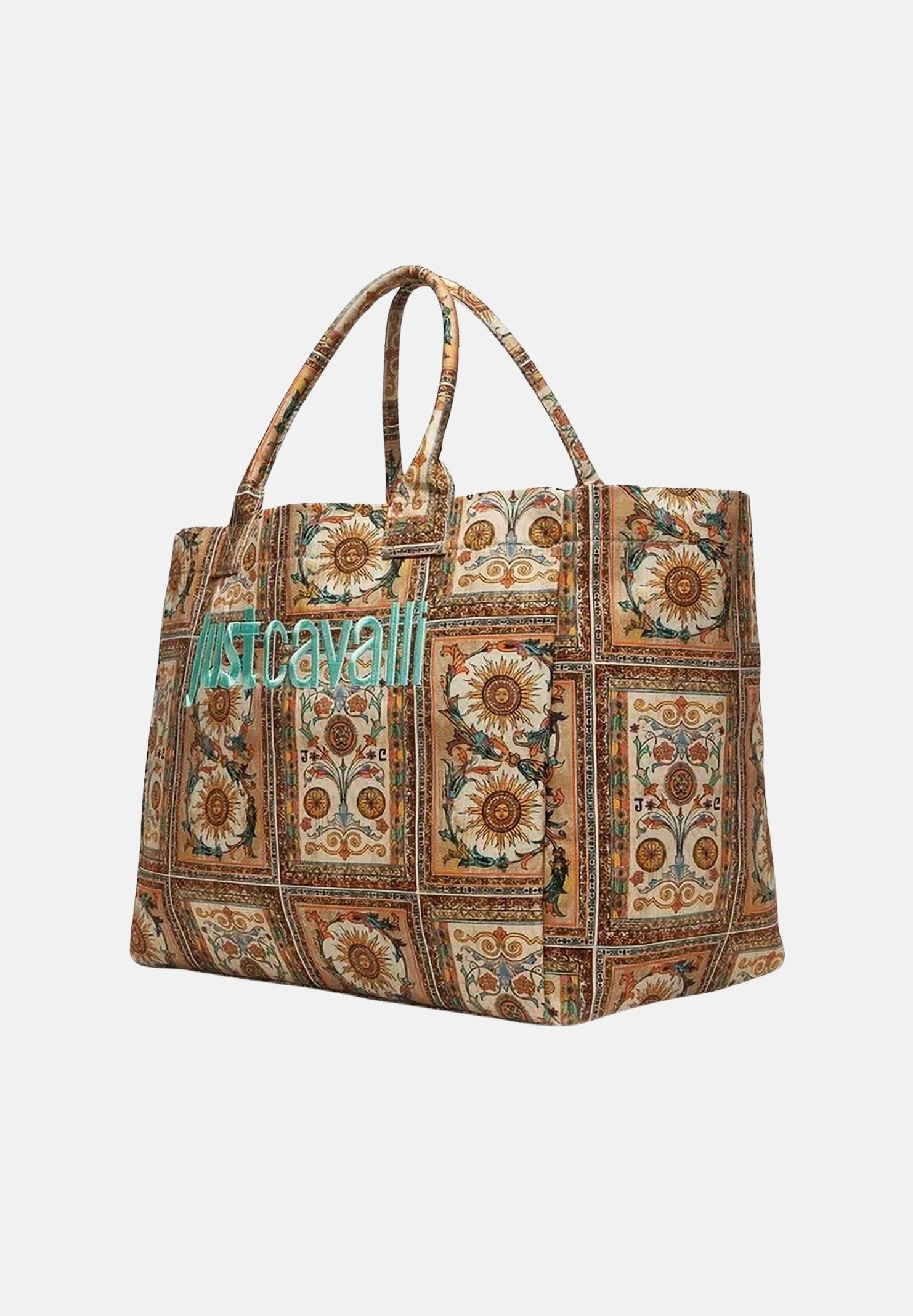 JUST CAVALLI Borsa mare beige da donna con stampa ornamentale 80RA4BS1ZG426 R85 JUST CAVALLI