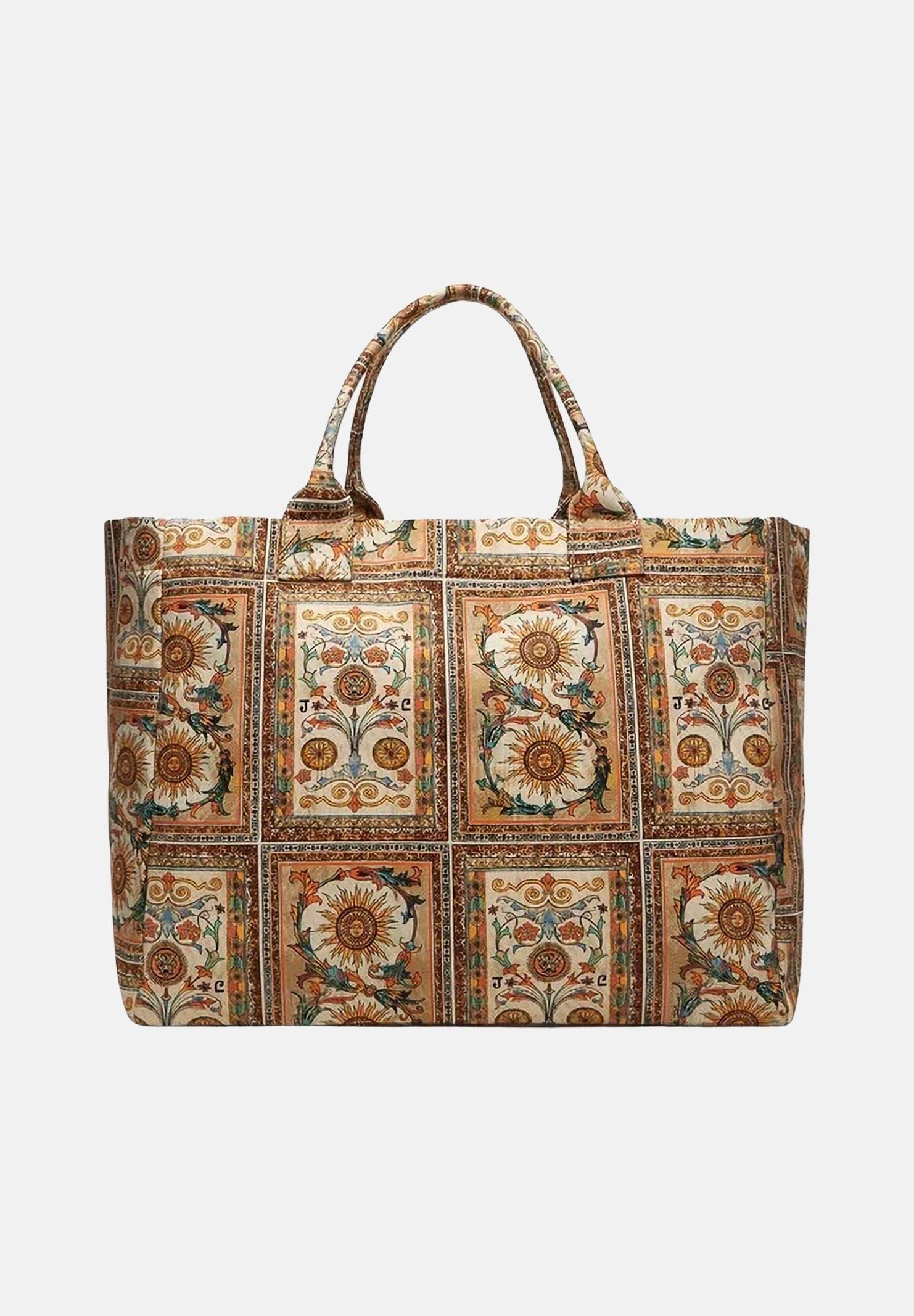 JUST CAVALLI Borsa mare beige da donna con stampa ornamentale 80RA4BS1ZG426 R85 JUST CAVALLI