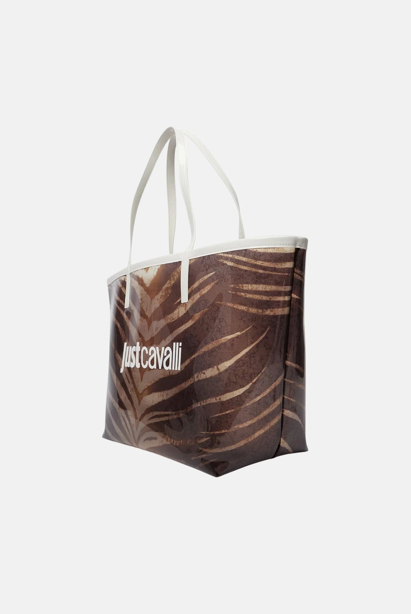JUST CAVALLI Borsa mare marrone e bianca da donna con stampa animalier zebrata 80RA4BS2ZSB94 R83 JUST CAVALLI