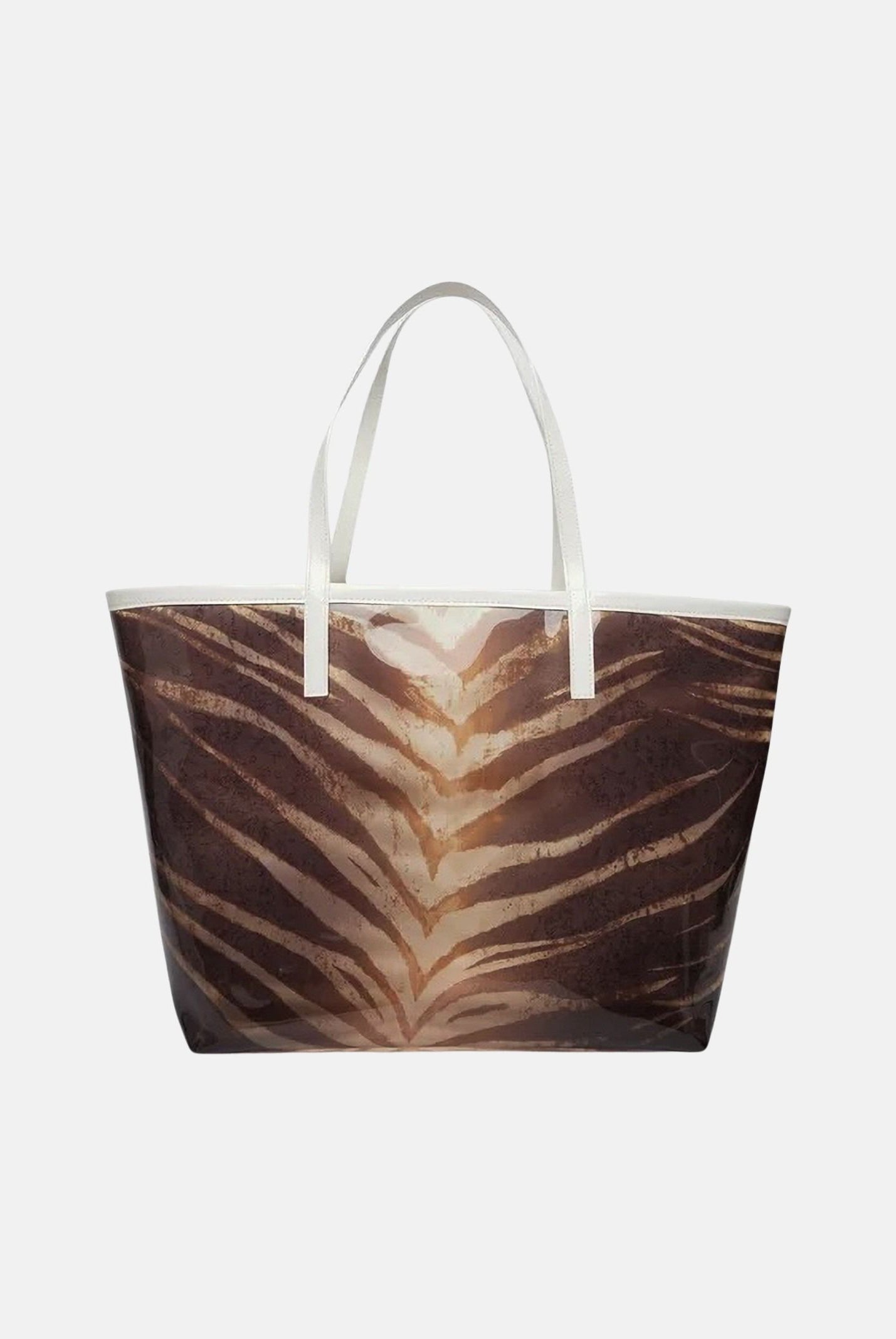 JUST CAVALLI Borsa mare marrone e bianca da donna con stampa animalier zebrata 80RA4BS2ZSB94 R83 JUST CAVALLI