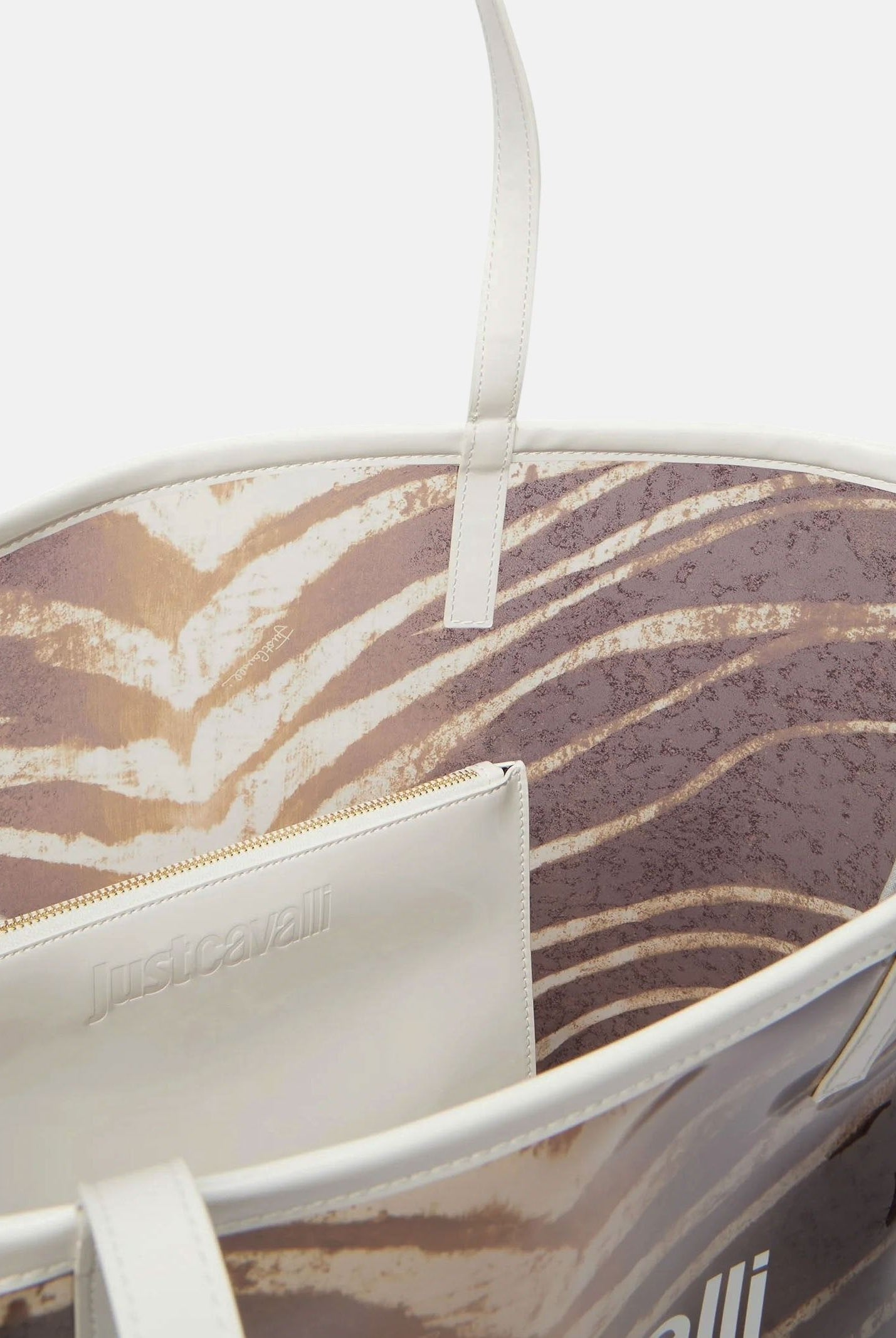 JUST CAVALLI Borsa mare marrone e bianca da donna con stampa animalier zebrata 80RA4BS2ZSB94 R83 JUST CAVALLI