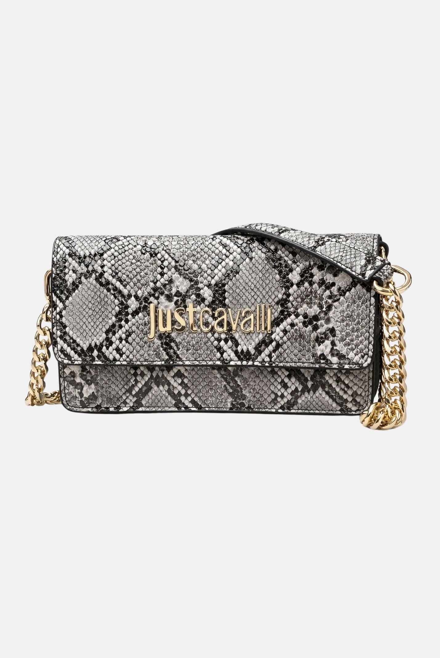 JUST CAVALLI Pochette pitonata bianca e nera da donna con logo 80RA5PD2ZSD84 L02 JUST CAVALLI