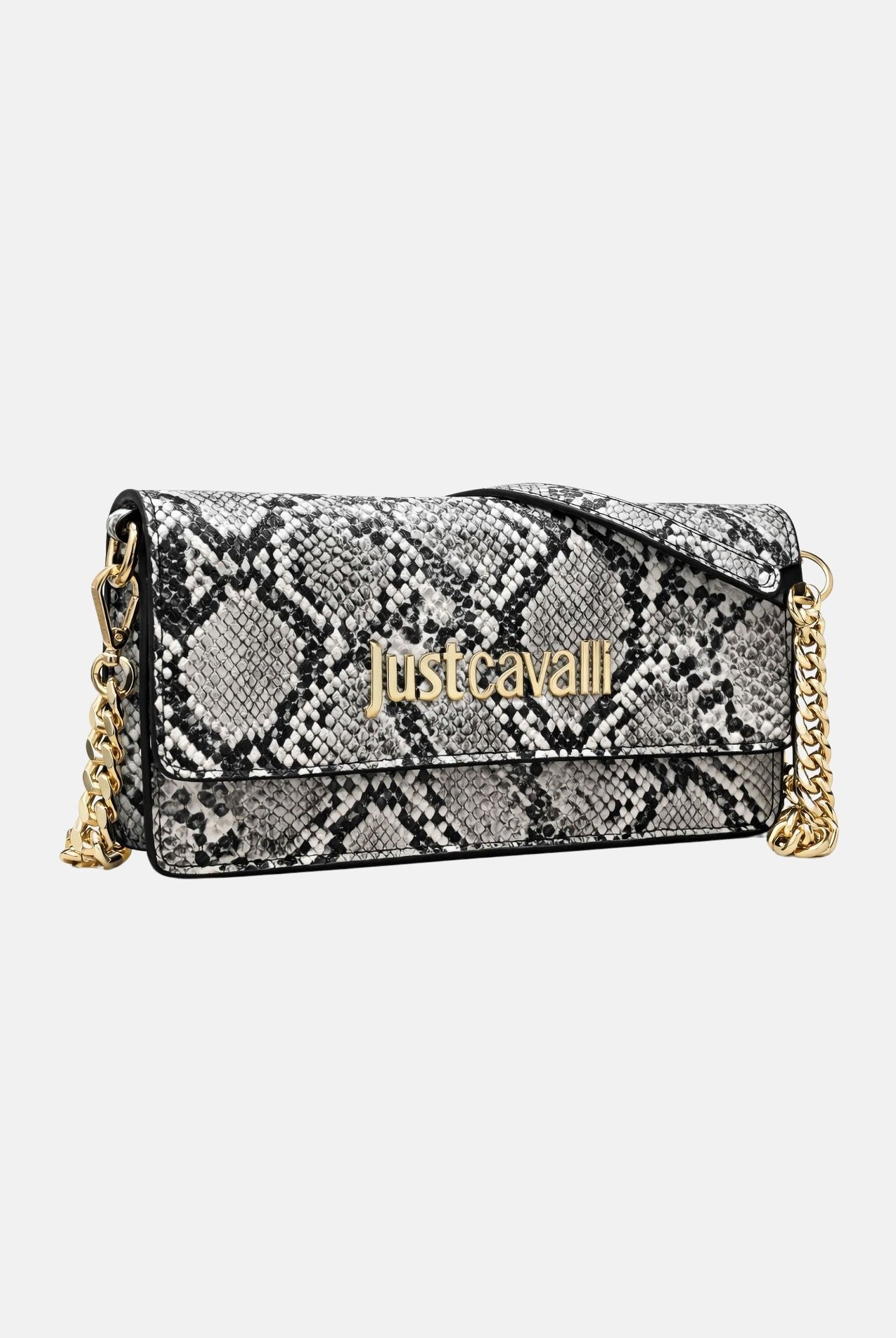 JUST CAVALLI Pochette pitonata bianca e nera da donna con logo 80RA5PD2ZSD84 L02 JUST CAVALLI