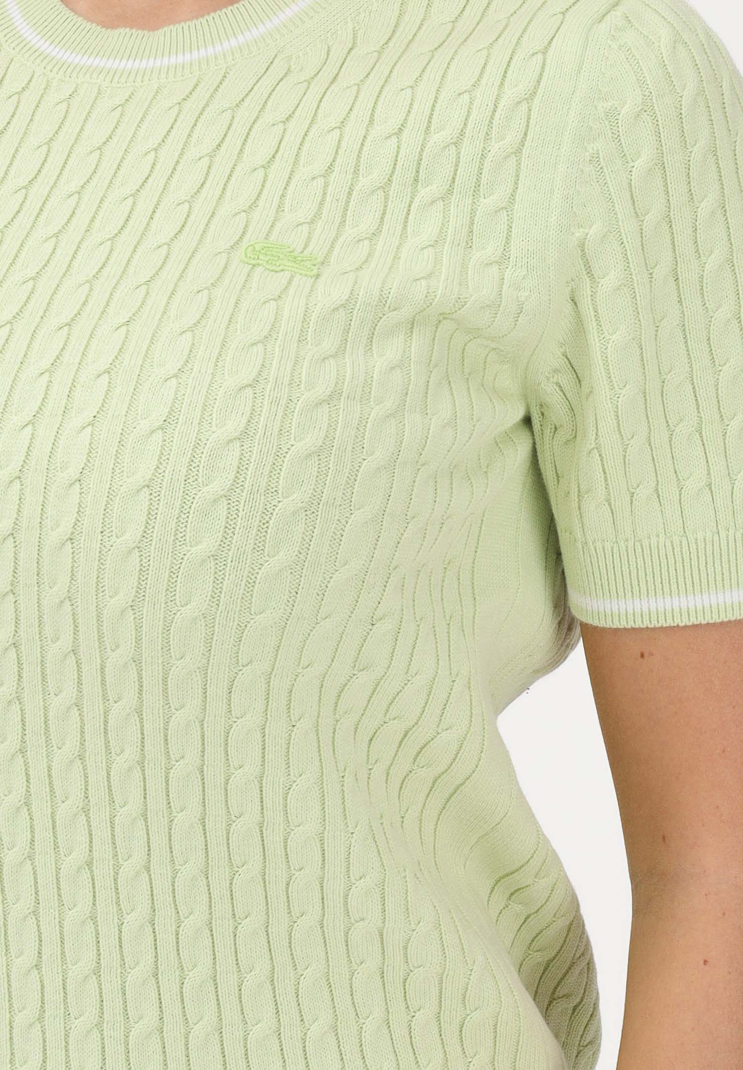 LACOSTE Maglia a manica corta verde da donna in maglia a trecce AF9862 BIC LACOSTE