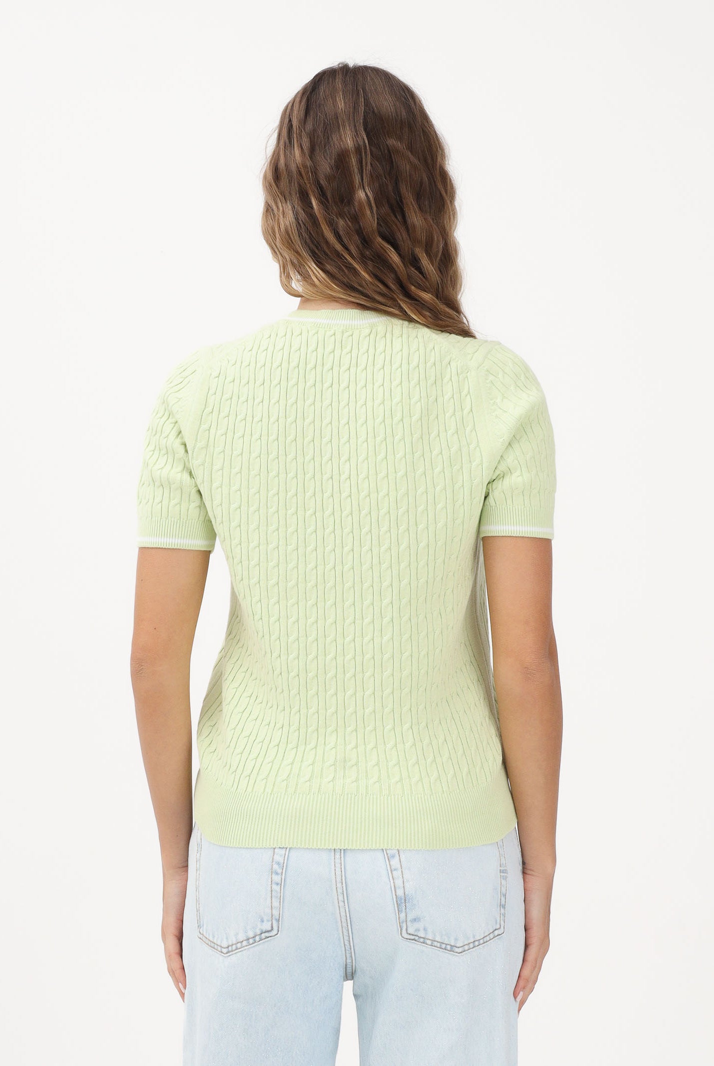 LACOSTE Maglia a manica corta verde da donna in maglia a trecce AF9862 BIC LACOSTE