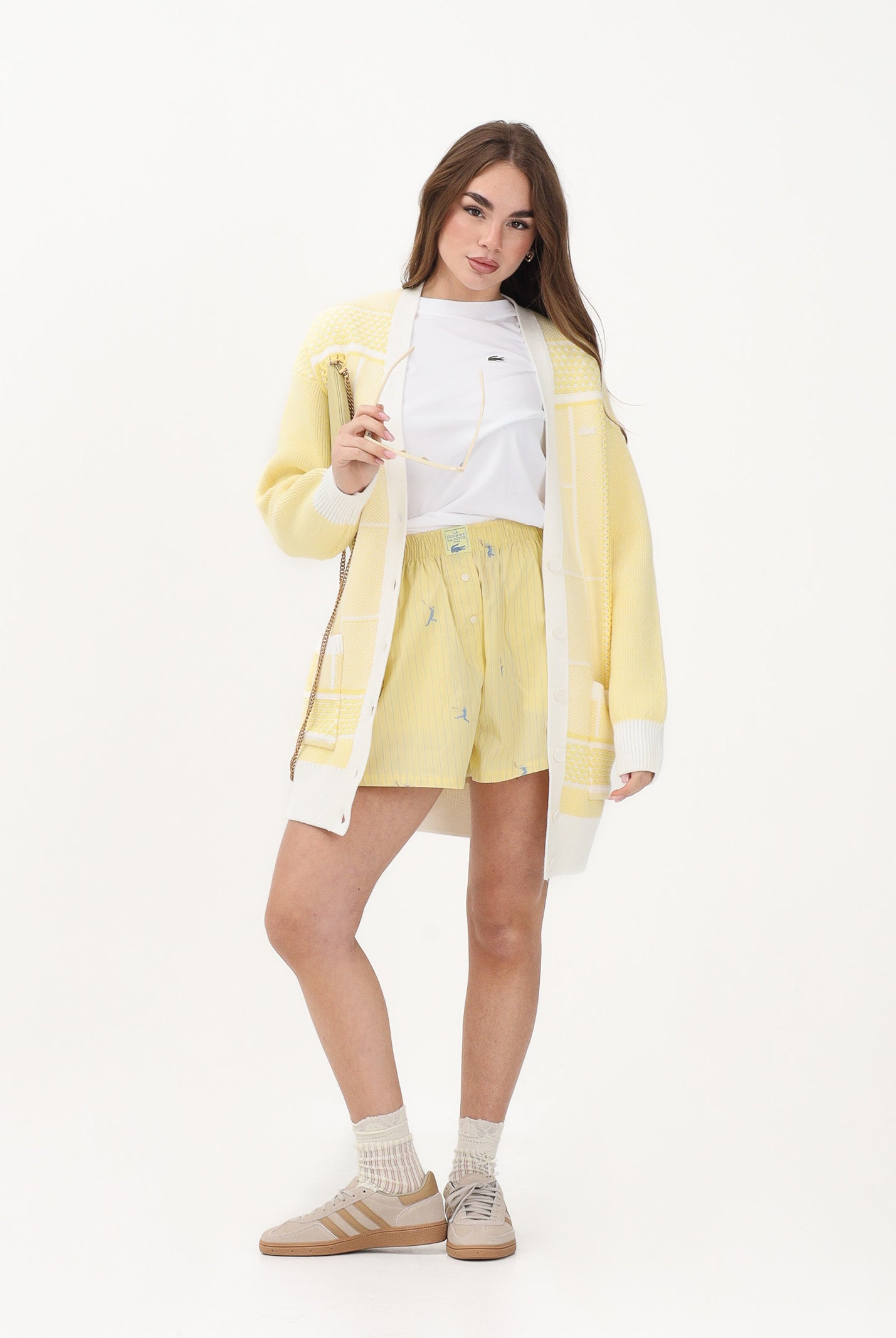 LACOSTE Cardigan giallo da donna con motivo campo da tennis AF9871 IHX LACOSTE