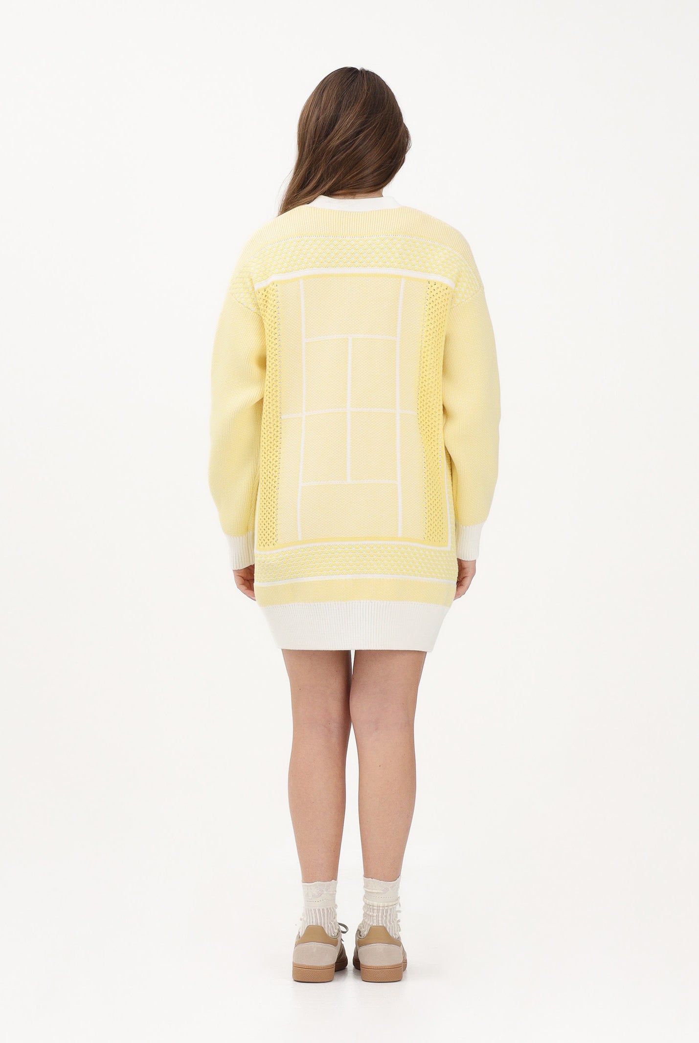 LACOSTE Cardigan giallo da donna con motivo campo da tennis AF9871 IHX LACOSTE