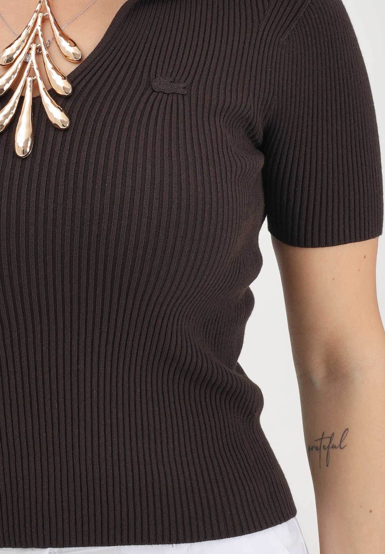 LACOSTE Polo a manica corta marrone da donna in maglia 3D AF9874 3LA LACOSTE