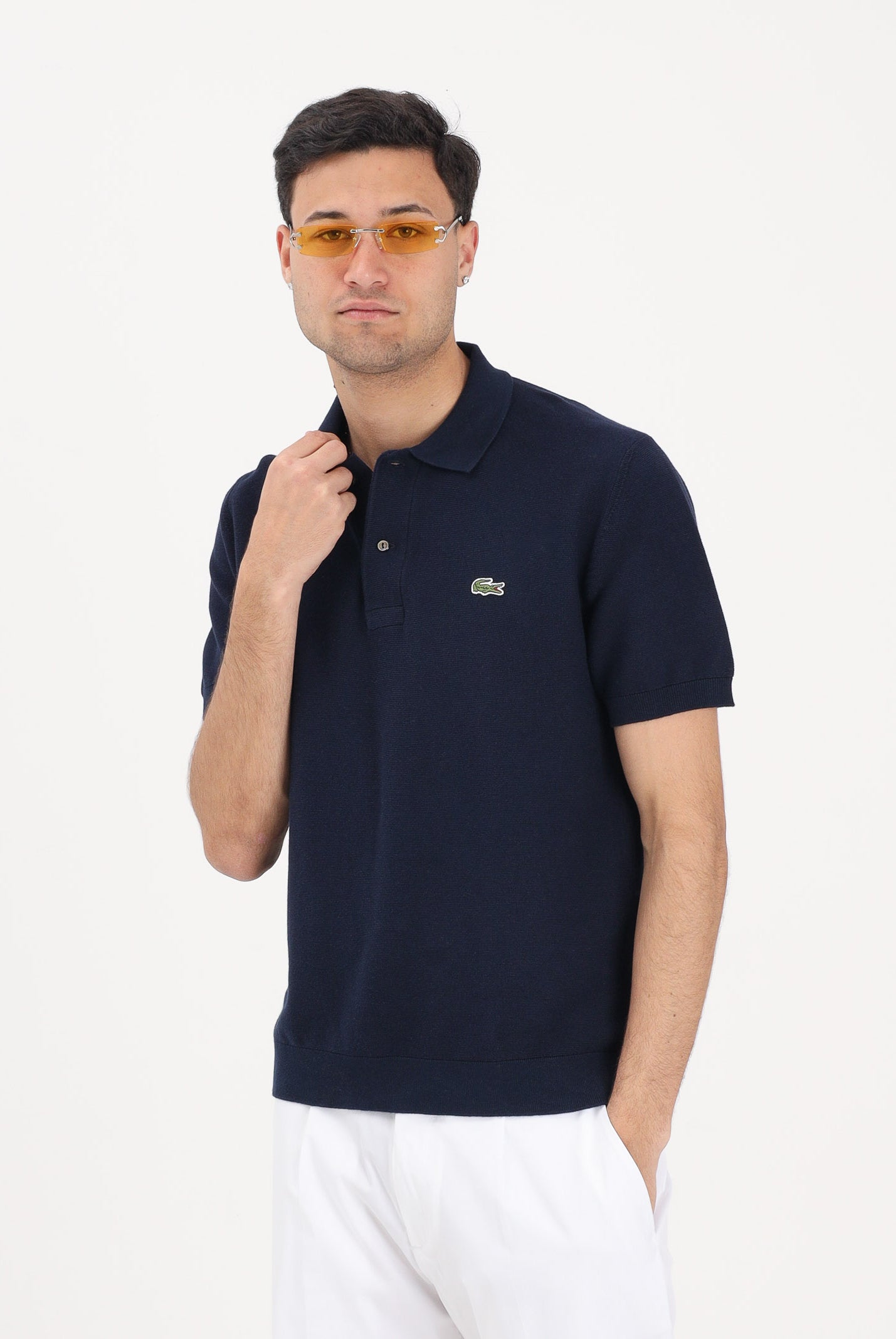LACOSTE Polo a manica corta blu da uomo in maglia bouclé AH1043 166 LACOSTE