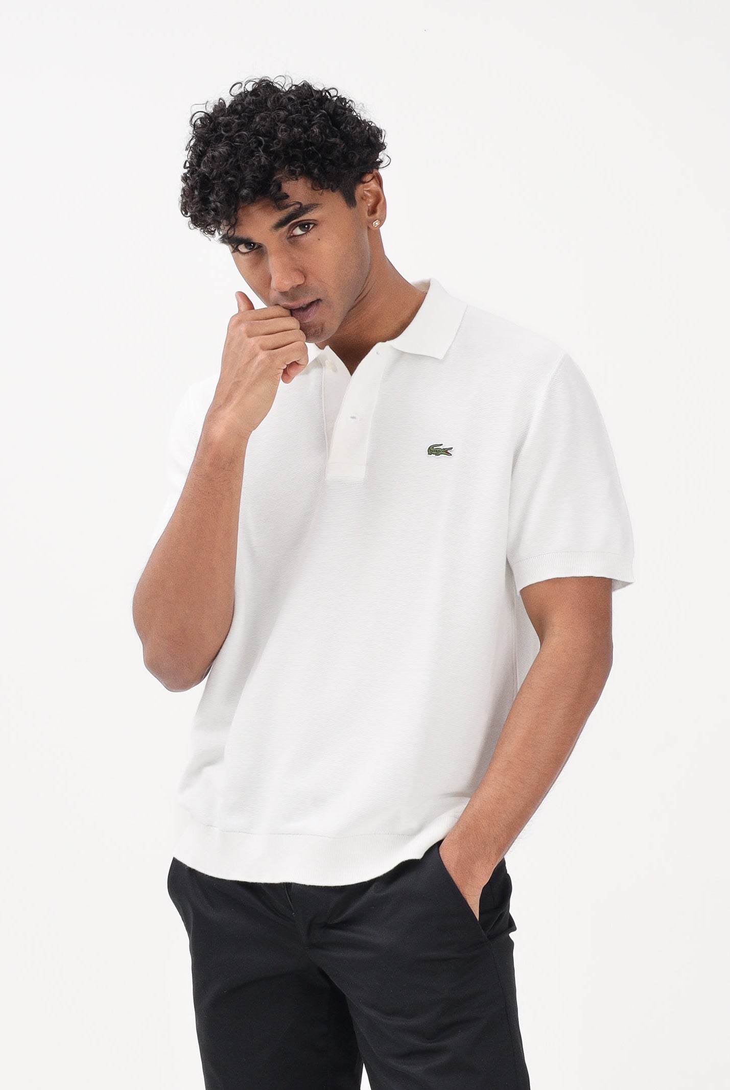 LACOSTE Polo a manica corta bianca da uomo in maglia bouclé AH1043 70V LACOSTE