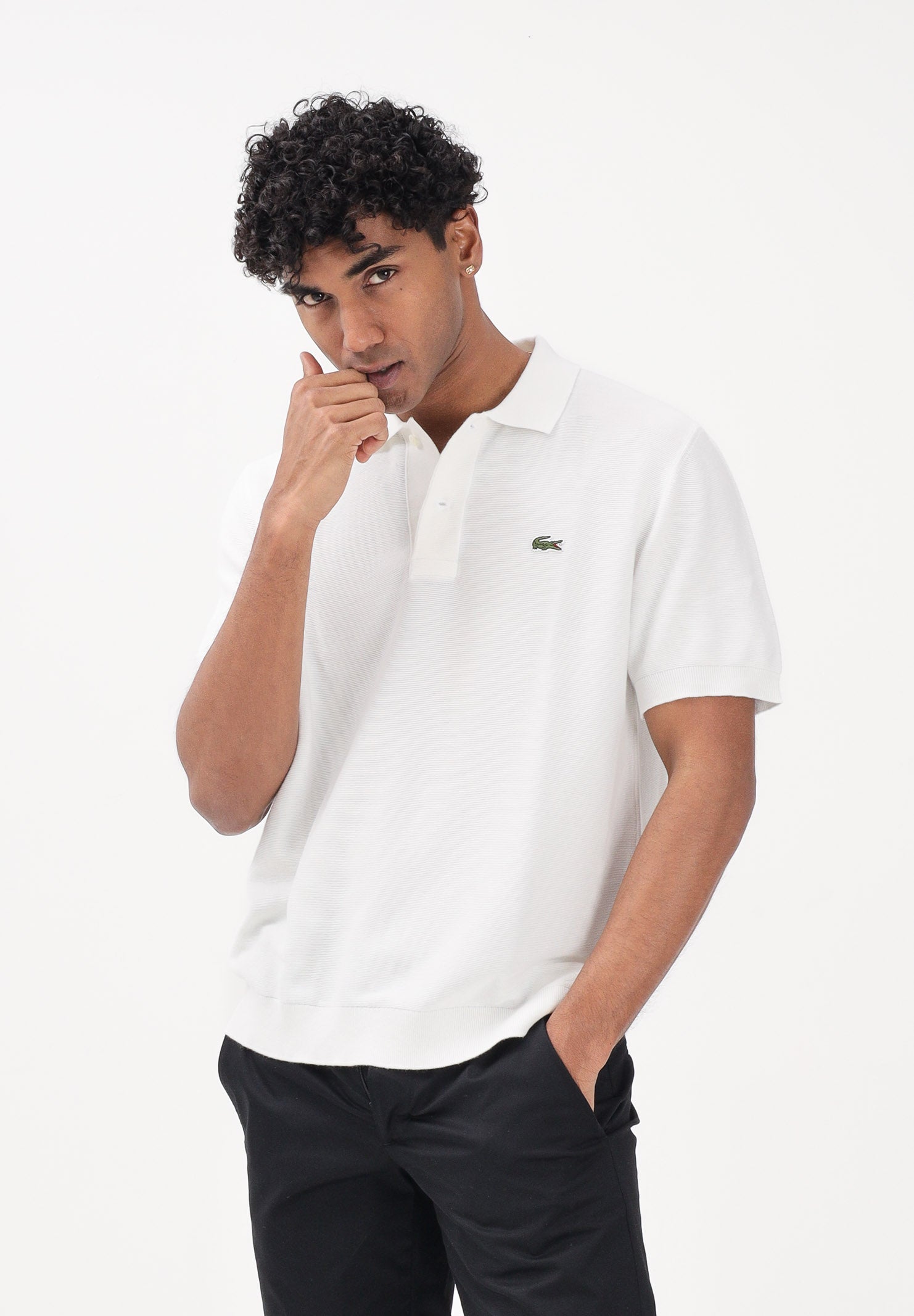 LACOSTE Polo a manica corta bianca da uomo in maglia bouclé AH1043 70V LACOSTE