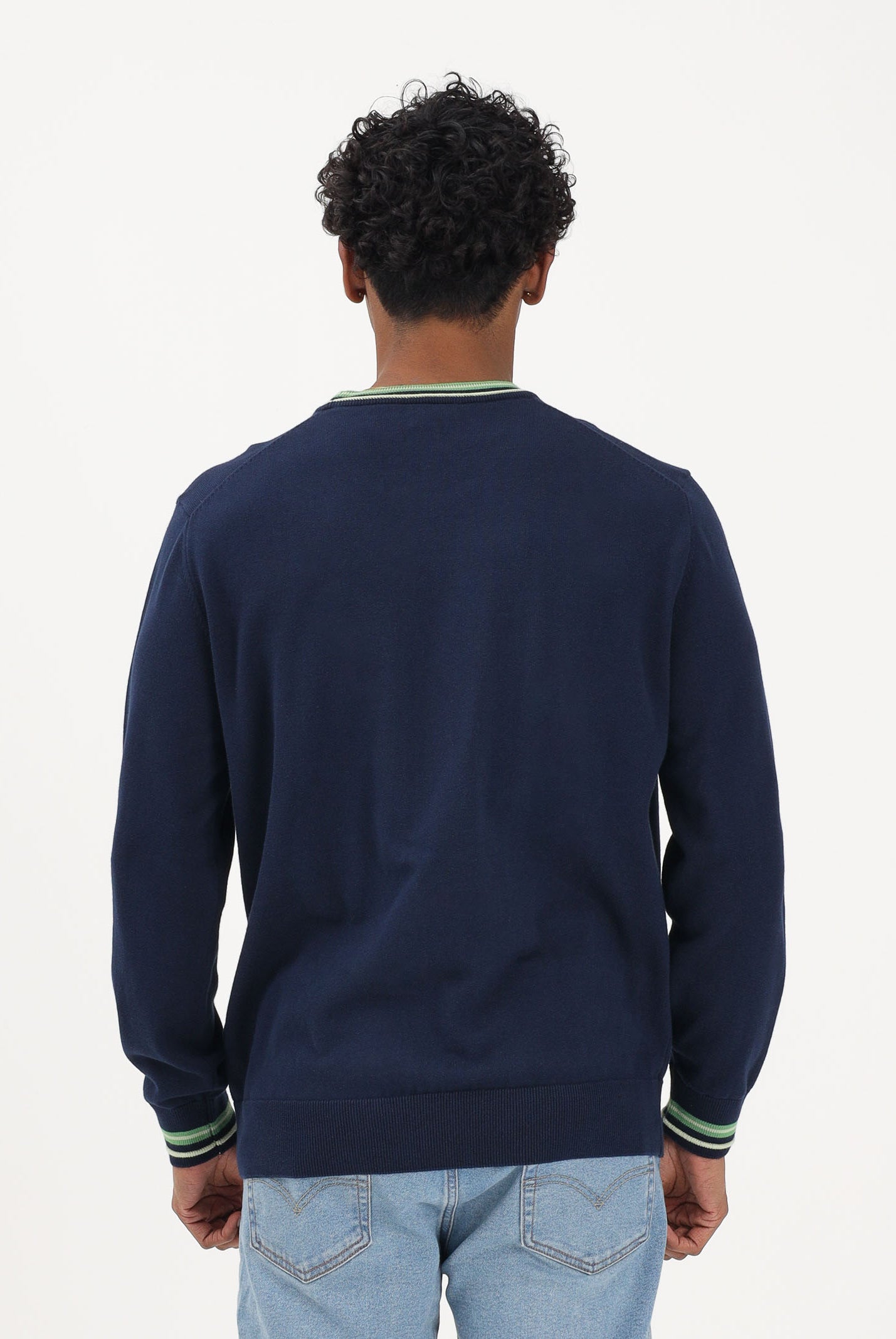 LACOSTE Maglioncino girocollo blu da uomo in jersey di cotone a righe AH5158 20I LACOSTE