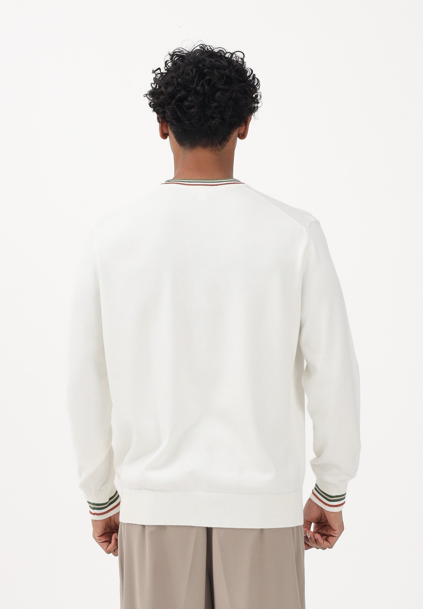 LACOSTE Maglioncino girocollo panna da uomo in jersey di cotone a righe AH5158 X0N LACOSTE