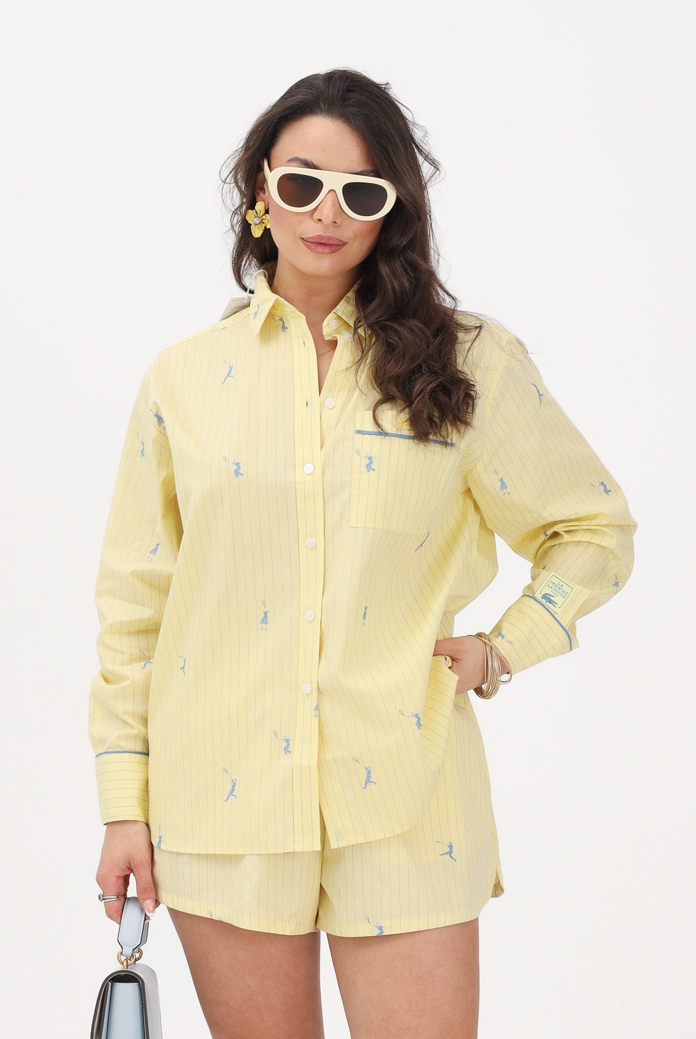LACOSTE Camicia a manica lunga gialla da donna con motivi jacquard CF0586 2IA LACOSTE