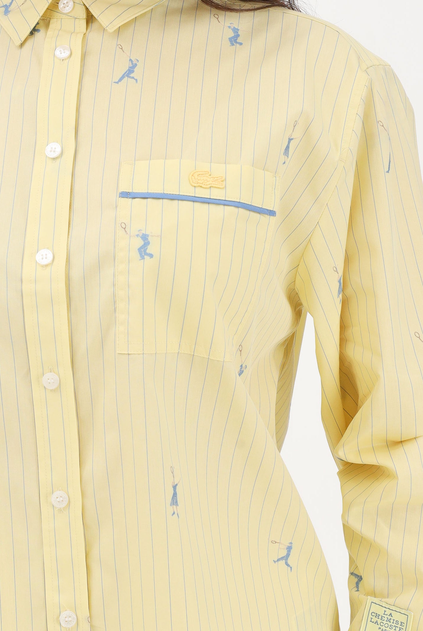LACOSTE Camicia a manica lunga gialla da donna con motivi jacquard CF0586 2IA LACOSTE