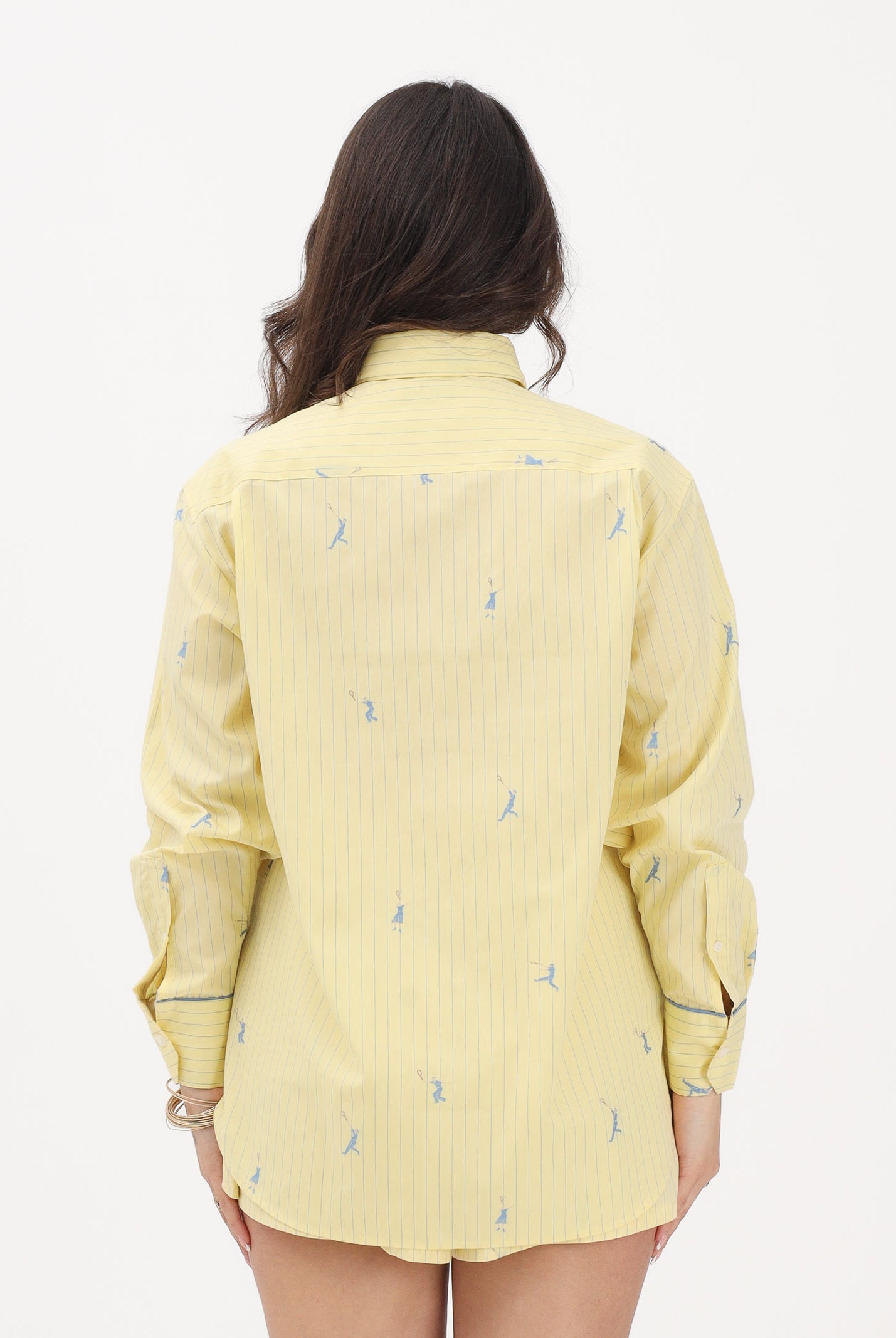 LACOSTE Camicia a manica lunga gialla da donna con motivi jacquard CF0586 2IA LACOSTE