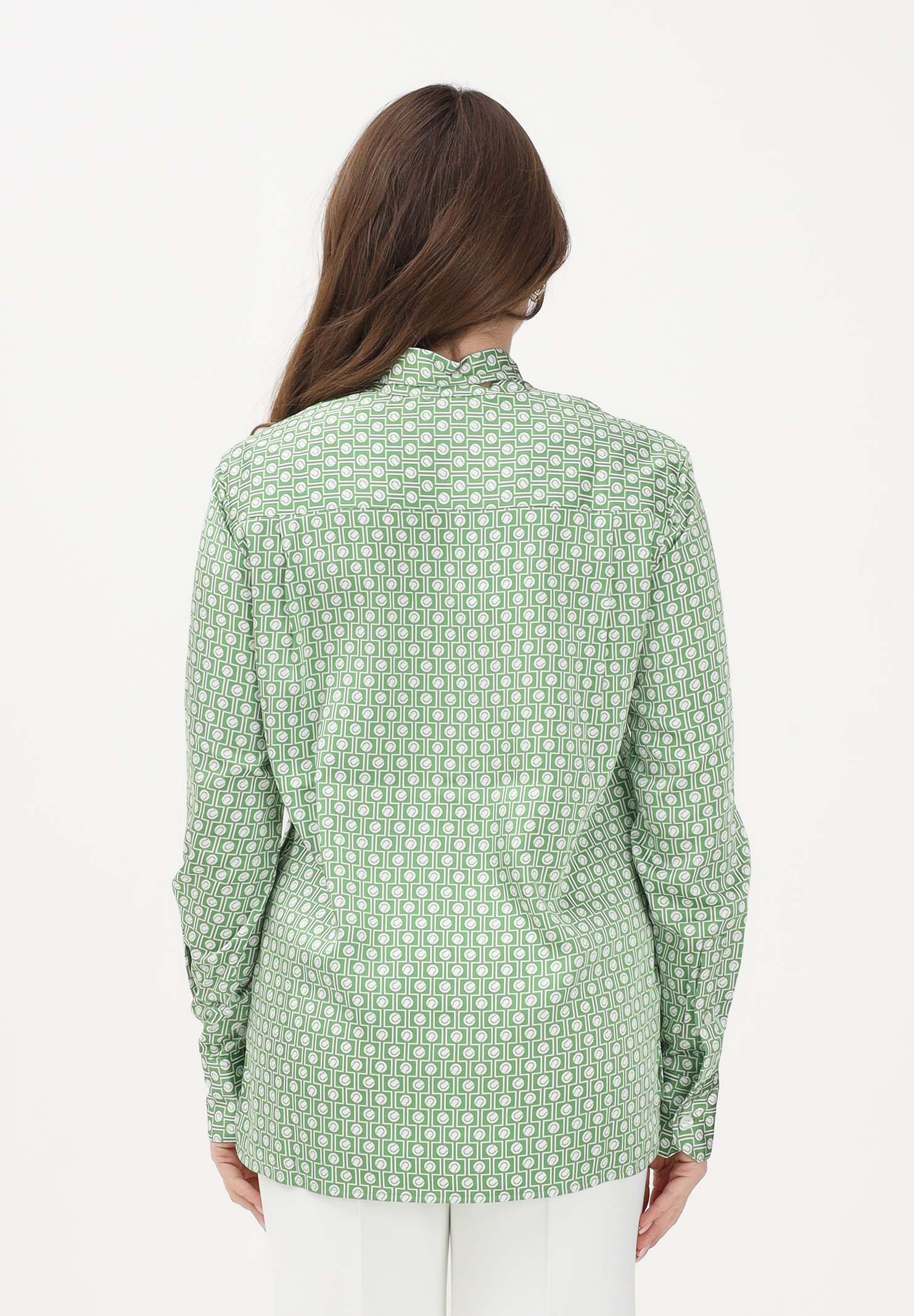 LACOSTE Camicia a manica lunga bianca e verde da donna con collo annodato staccabile CF2626 4SI LACOSTE