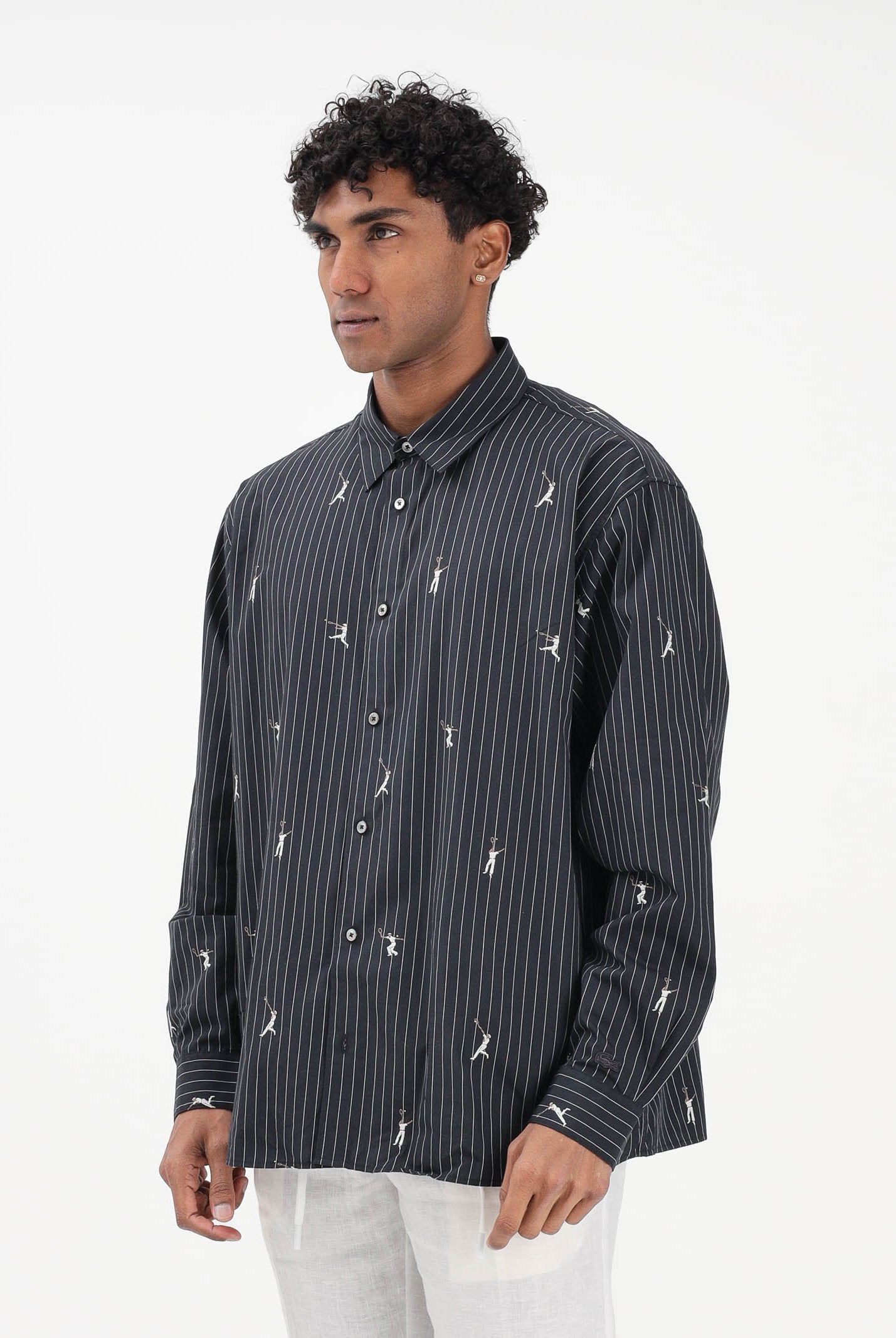 LACOSTE Camicia a manica lunga nera da uomo con fantasia CH2191 350 LACOSTE