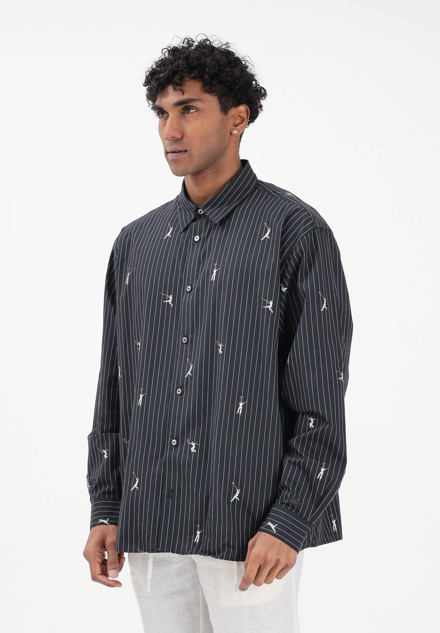 LACOSTE Camicia a manica lunga nera da uomo con fantasia CH2191 350 LACOSTE