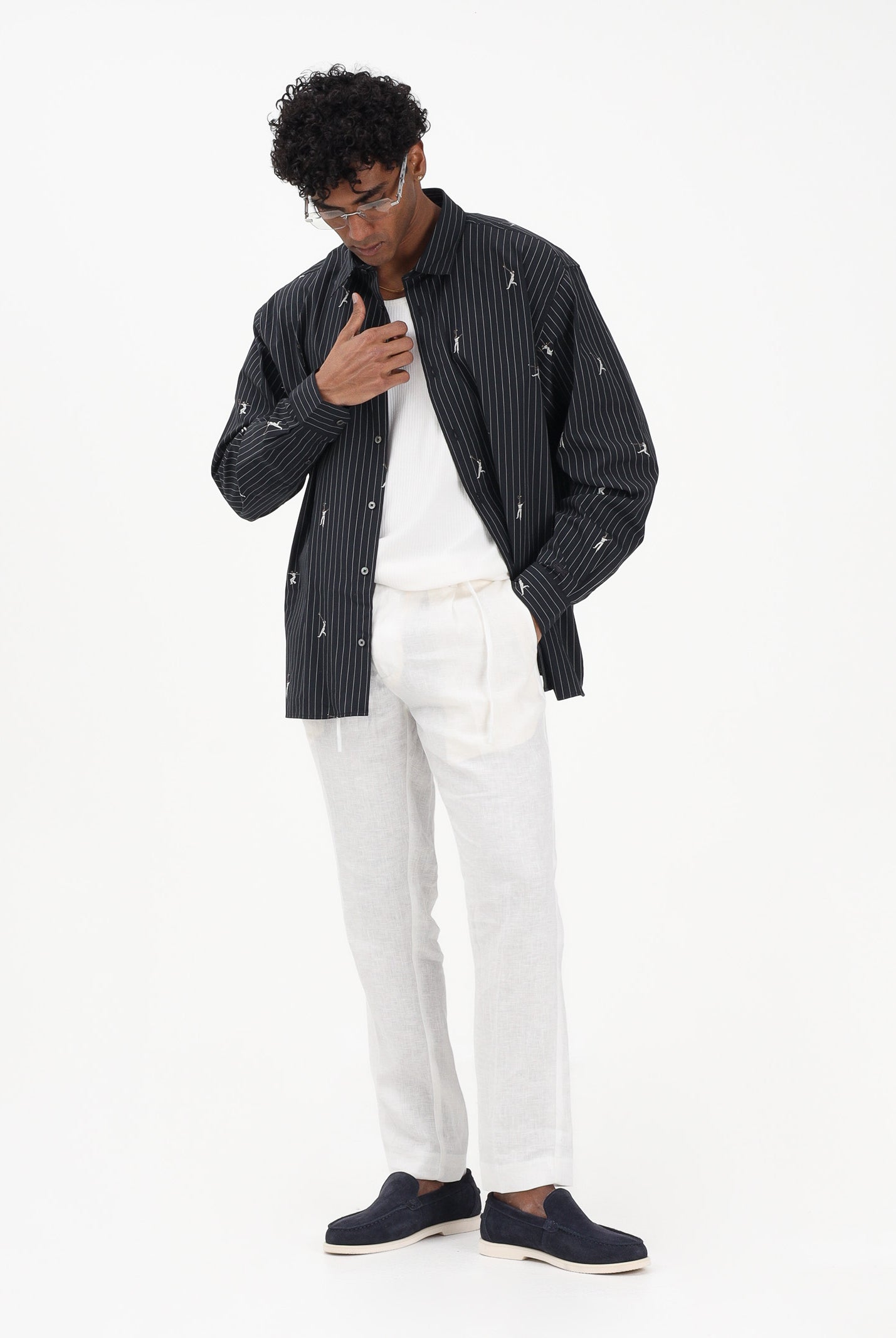 LACOSTE Camicia a manica lunga nera da uomo con fantasia CH2191 350 LACOSTE