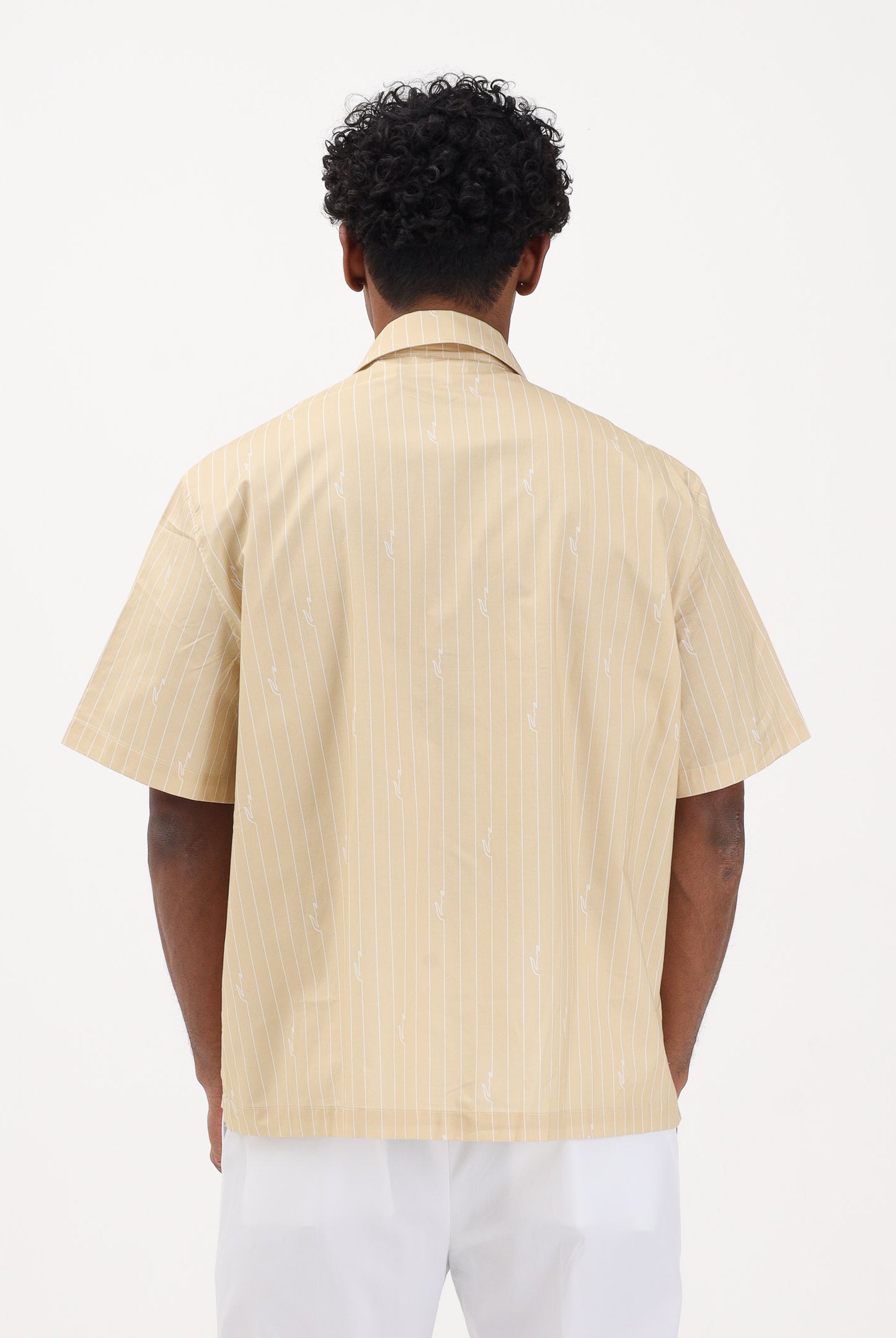 LACOSTE Camicia a manica corta gialla da uomo in twill stampata CH2343 2IU LACOSTE