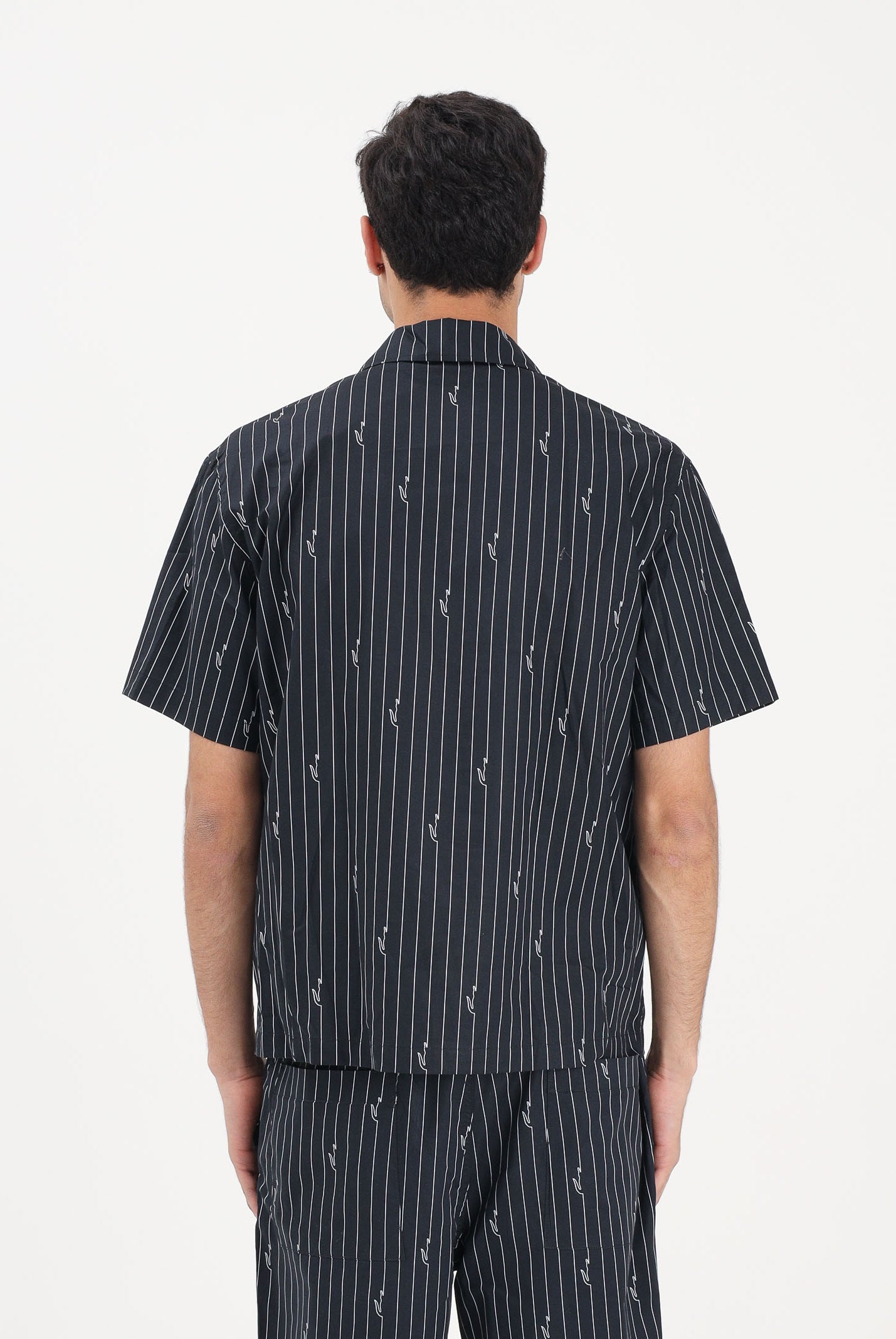 LACOSTE Camicia a manica corta nera da uomo in twill stampata CH2343 IY8 LACOSTE