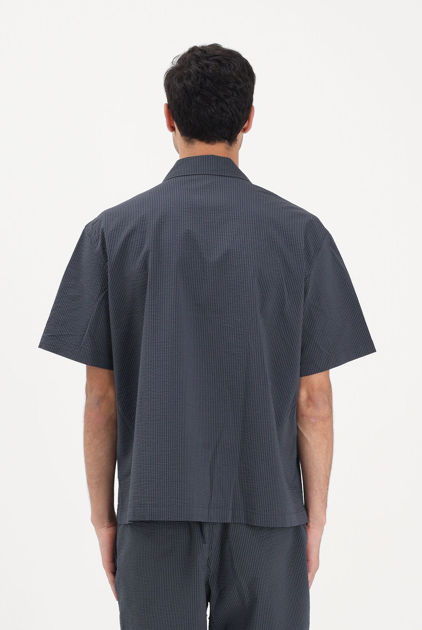LACOSTE Camicia a manica corta nera da uomo in seersucker CH2355 4CI LACOSTE