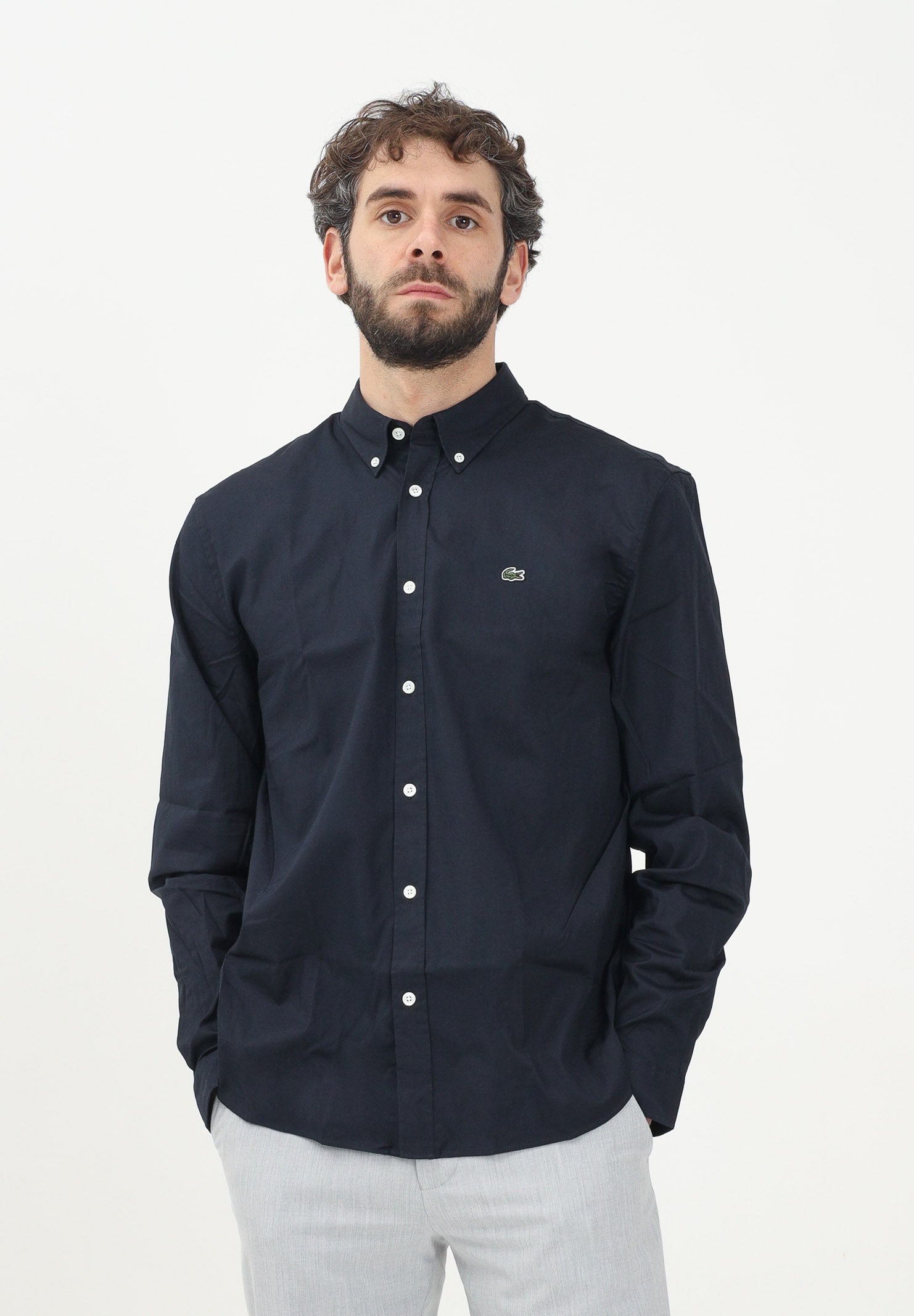 LACOSTE Camicia a manica lunga blu da uomo CH2933 HDE LACOSTE