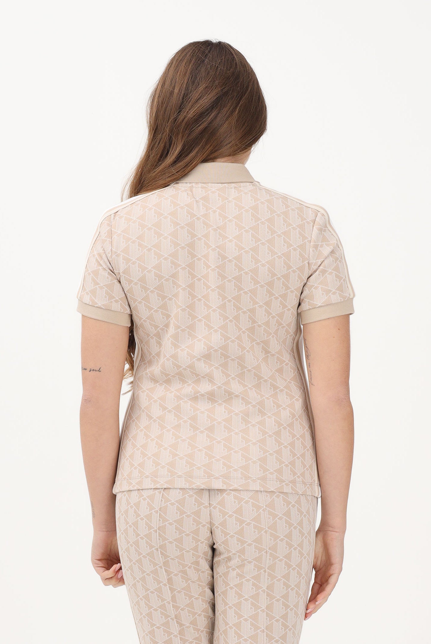 LACOSTE Polo a manica corta beige da donna con fantasia monogramma DF3364 8GI LACOSTE