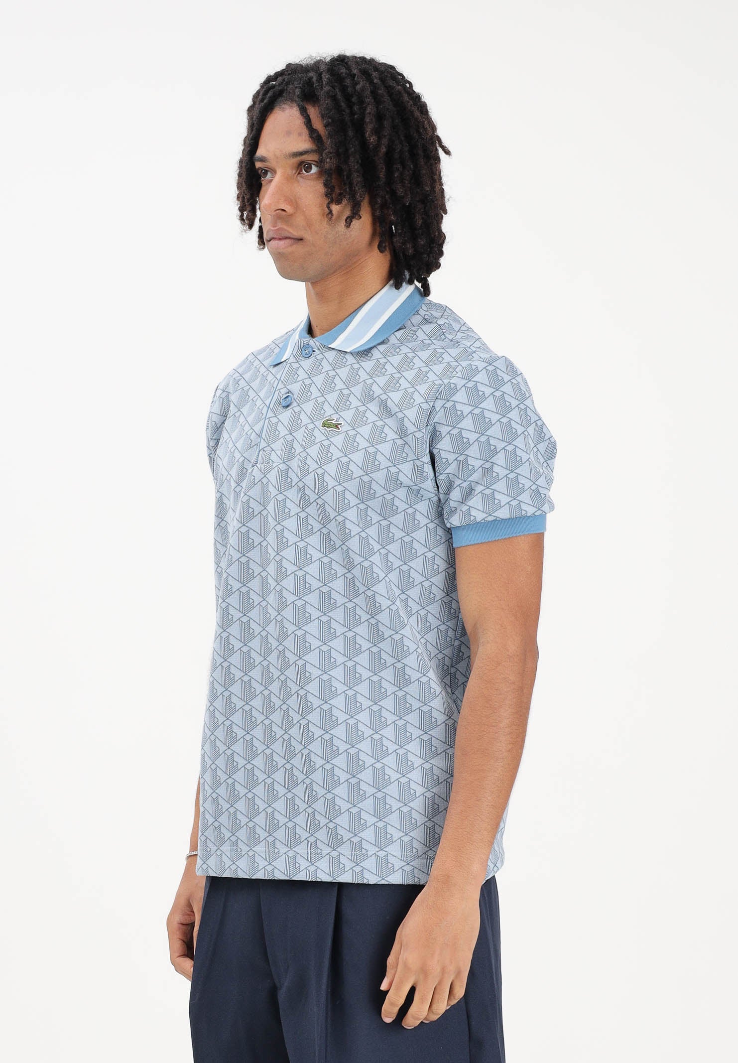 LACOSTE Polo a manica corta azzurra da uomo con motivo monogram DH1417 1QI LACOSTE