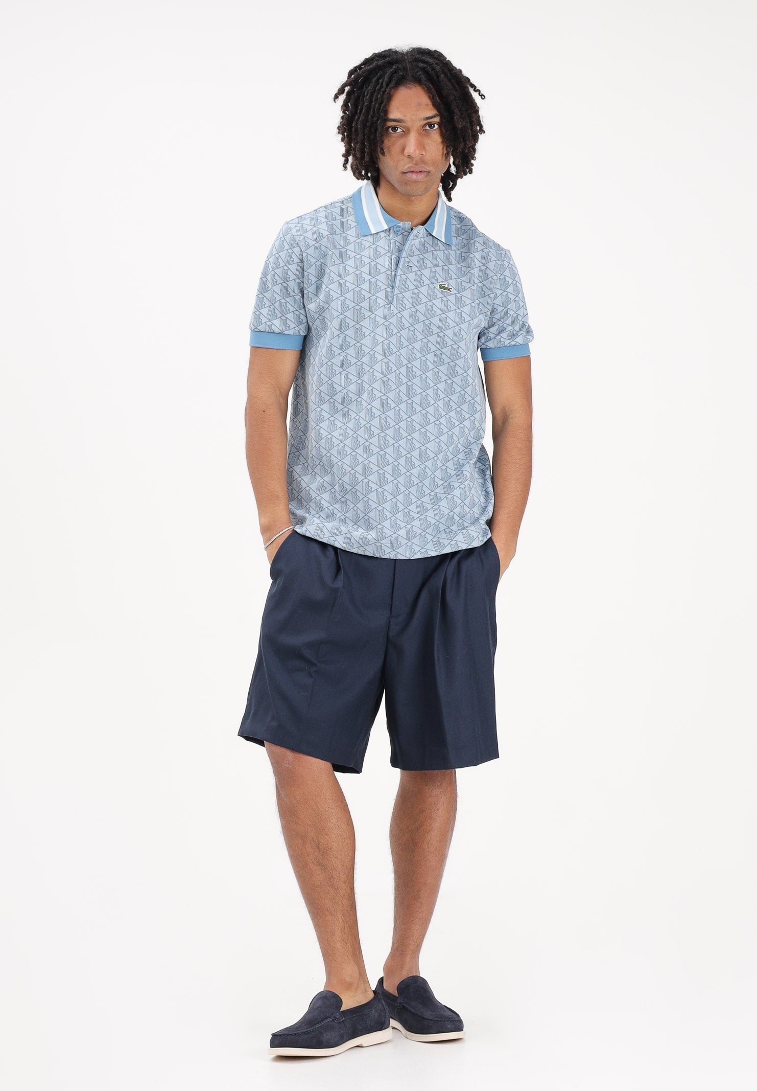 LACOSTE Polo a manica corta azzurra da uomo con motivo monogram DH1417 1QI LACOSTE
