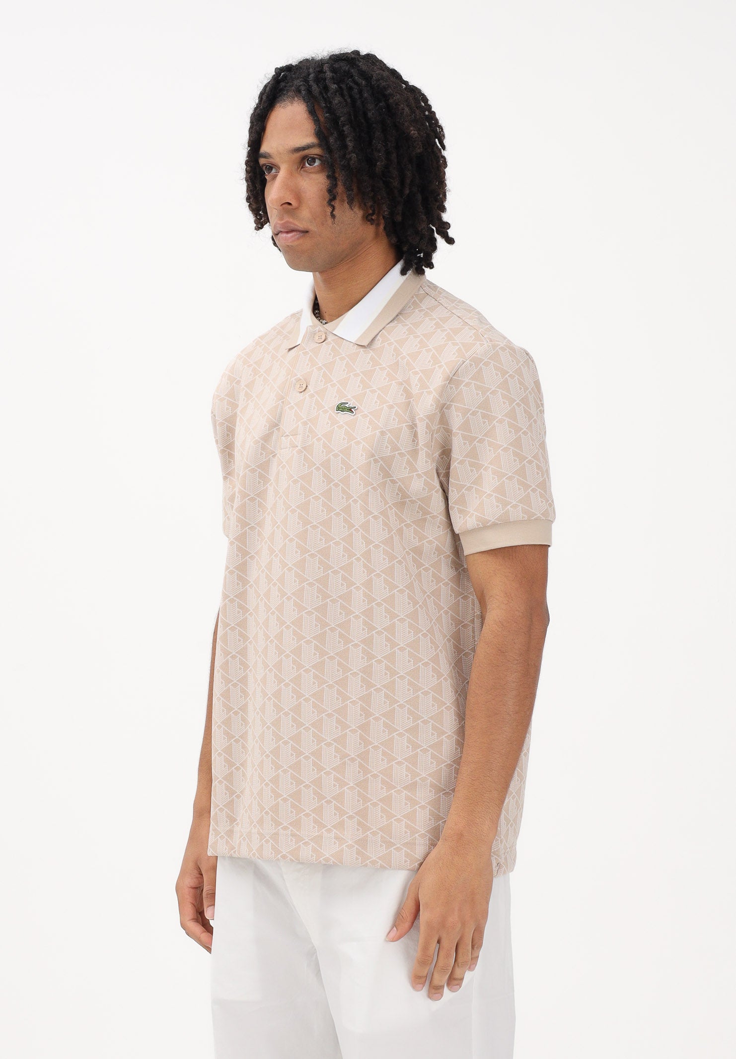 LACOSTE Polo a manica corta beige da uomo con motivo monogram DH1417 8GI LACOSTE