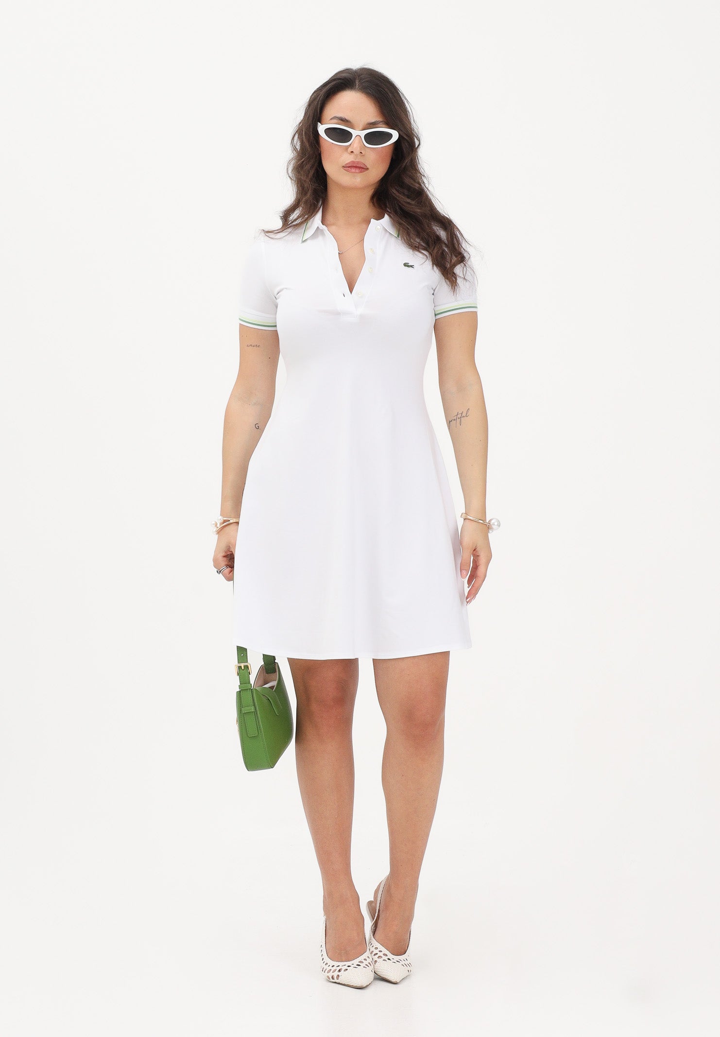 LACOSTE Abito corto bianco da donna con collo a polo EF5288 3SM LACOSTE