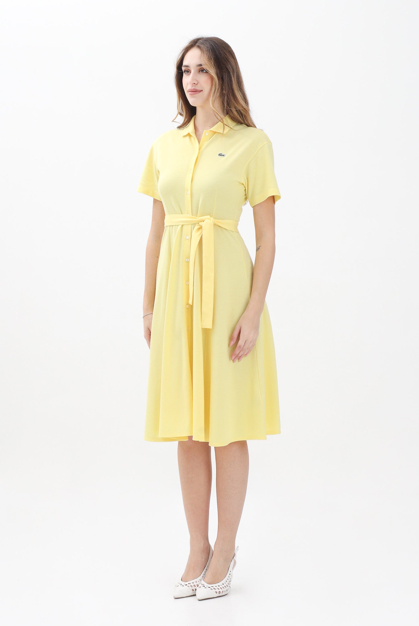 LACOSTE Abito midi giallo da donna in mini piqué EF9621 107 LACOSTE