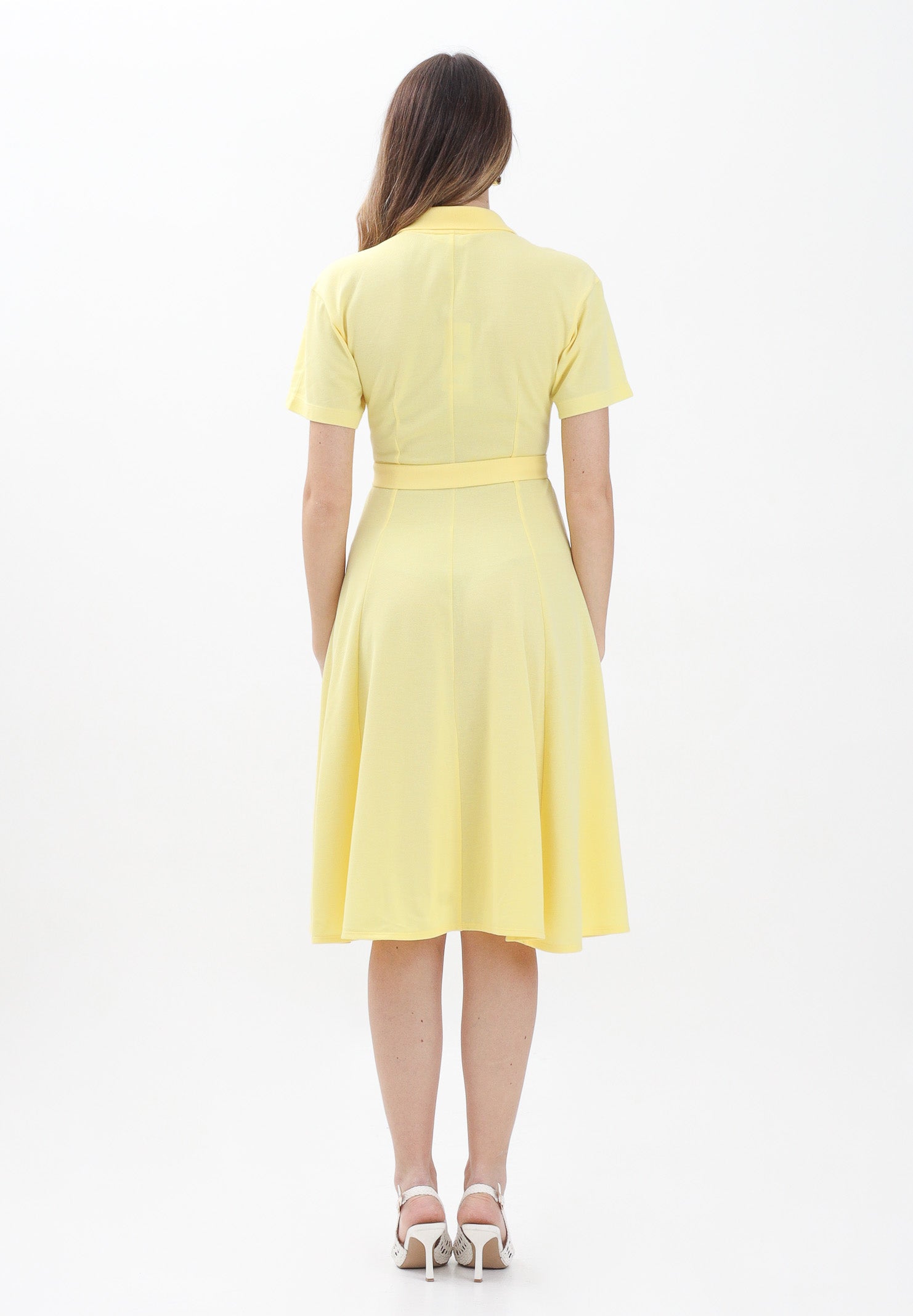 LACOSTE Abito midi giallo da donna in mini piqué EF9621 107 LACOSTE