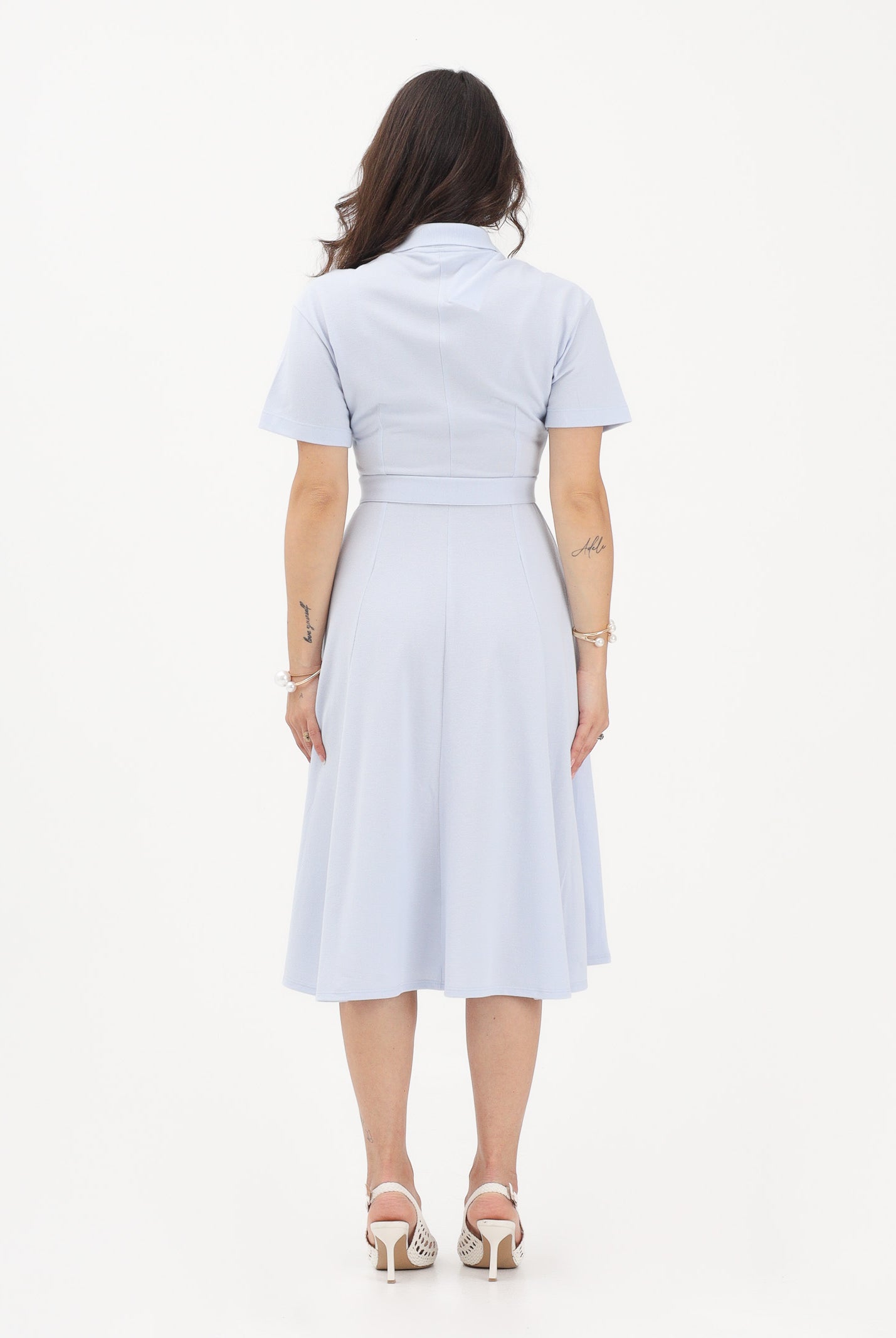 LACOSTE Abito midi azzurro da donna in mini piqué EF9621 J2G LACOSTE