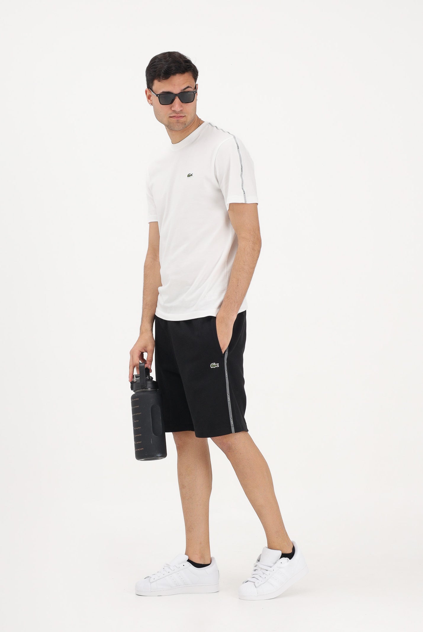 LACOSTE Shorts sportivo nero da uomo con striscia con logo GH0886 031 LACOSTE