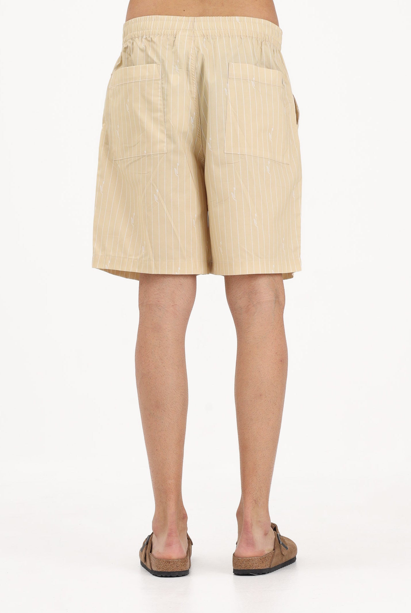 LACOSTE Shorts beige da uomo a righe con stampa coccodrillo GH1964 2IU LACOSTE
