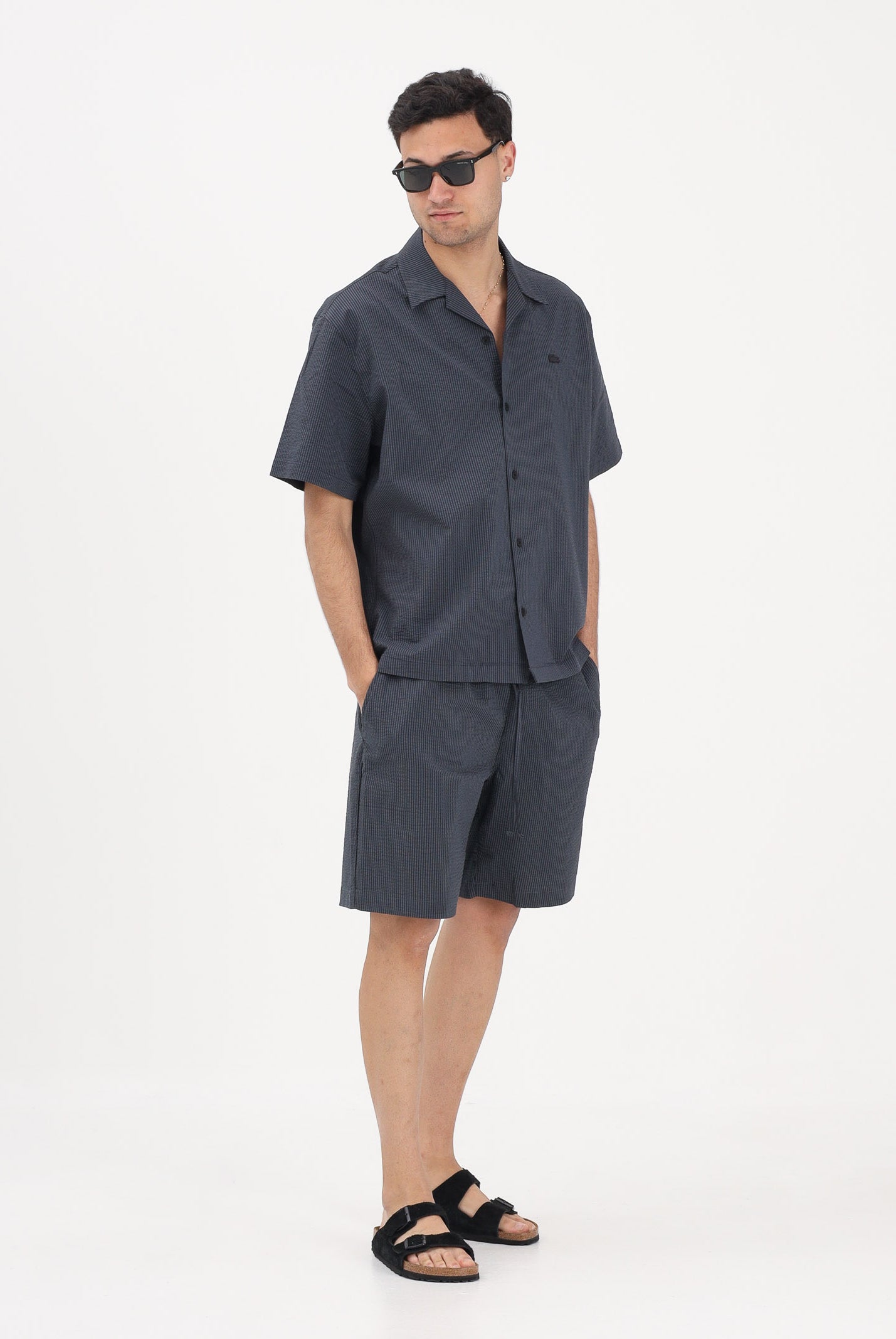 LACOSTE Shorts nero da uomo in seersucker di cotone GH1977 4CI LACOSTE