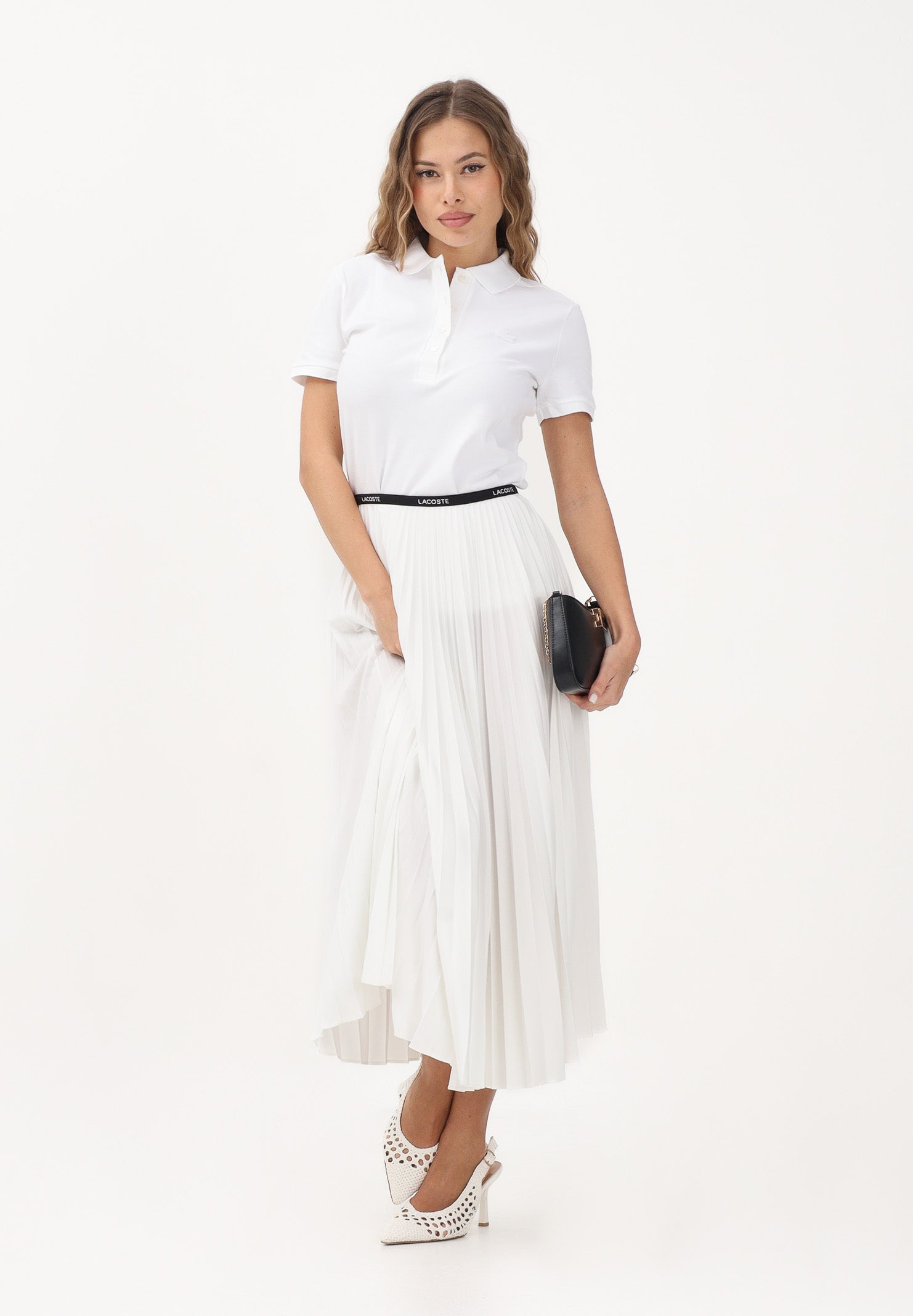 LACOSTE Gonna midi pieghettata bianca da donna JF1402 70V LACOSTE